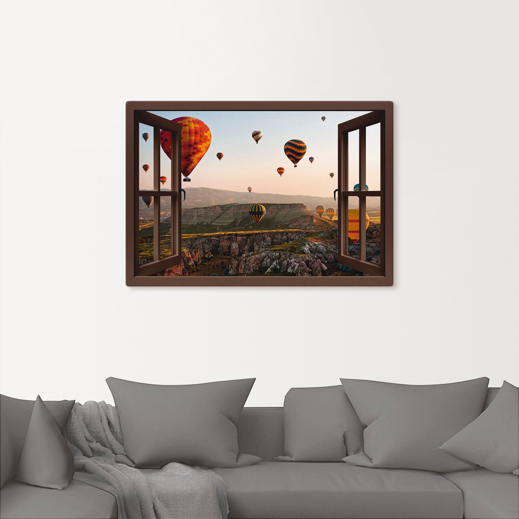 Artland Wandbild "Fensterblick Kappadokien Ballonfahrt" Ballonfahren 1 Stk. günstig online kaufen
