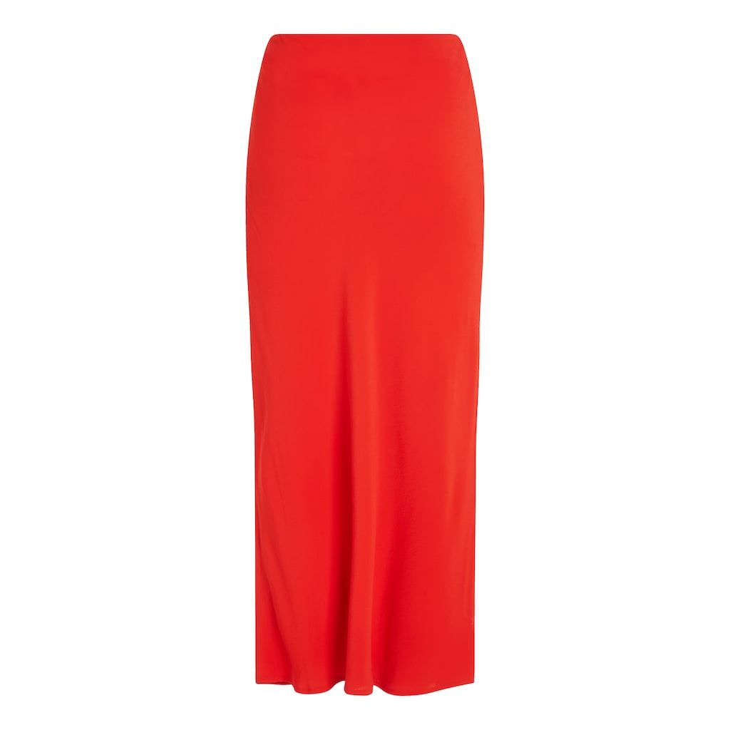 Tommy Hilfiger Midirock »VISCOSE CREPE LONG SKIRT«, Webrock mit Metalllabel