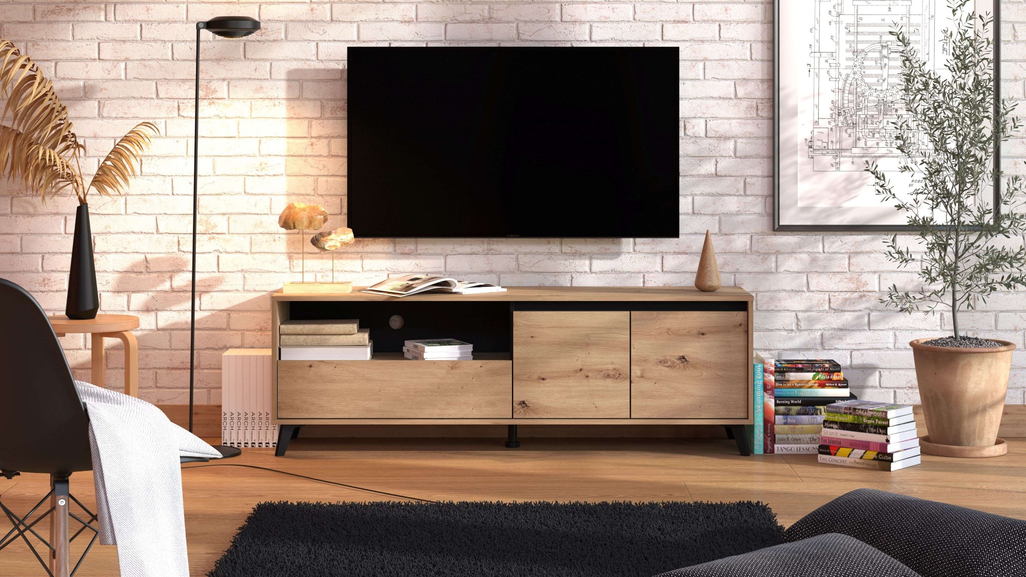 INOSIGN TV-Board »Stirling, TV-Kommode, TV-Board, TV-Schrank, Breite 158,5 cm«, in 2 Farbausführungen, 2 Türen, mit Schublade