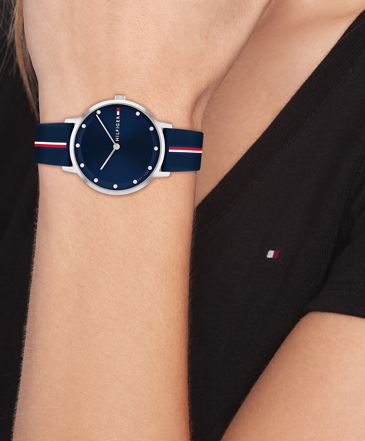 Tommy Hilfiger Quarzuhr »PIPPA« Armbanduhr, Damenuhr, Silikonarmband, analog, Glaskristalle