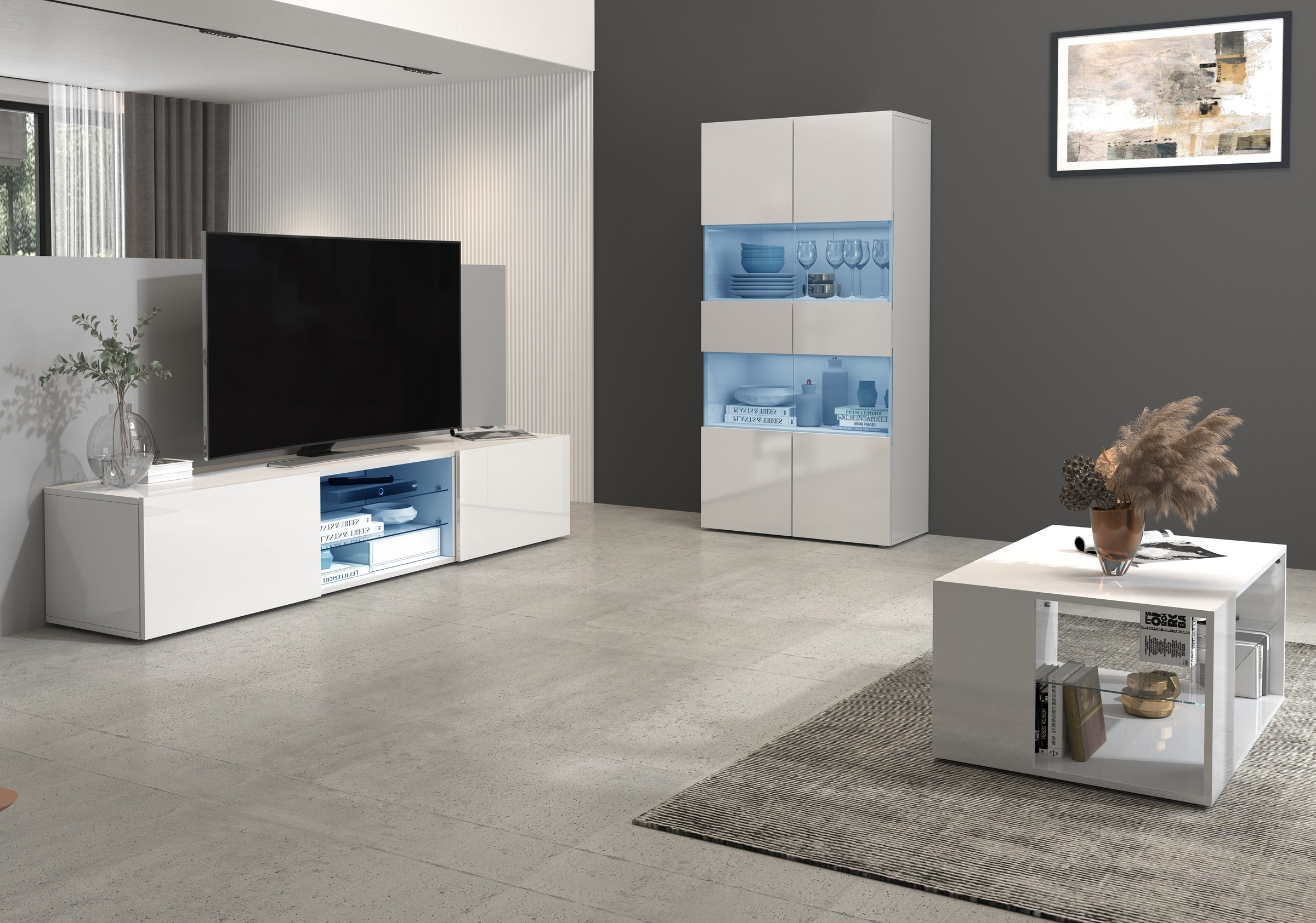 INOSIGN Lowboard »Egypt,Lowboard,TV-Kommode,TV-Möbel,TV-Bank«, mit 2 Klappen, 2 Glasböden,kompl. Hochgl. lackiert (B/T/H)180x38x35 cm