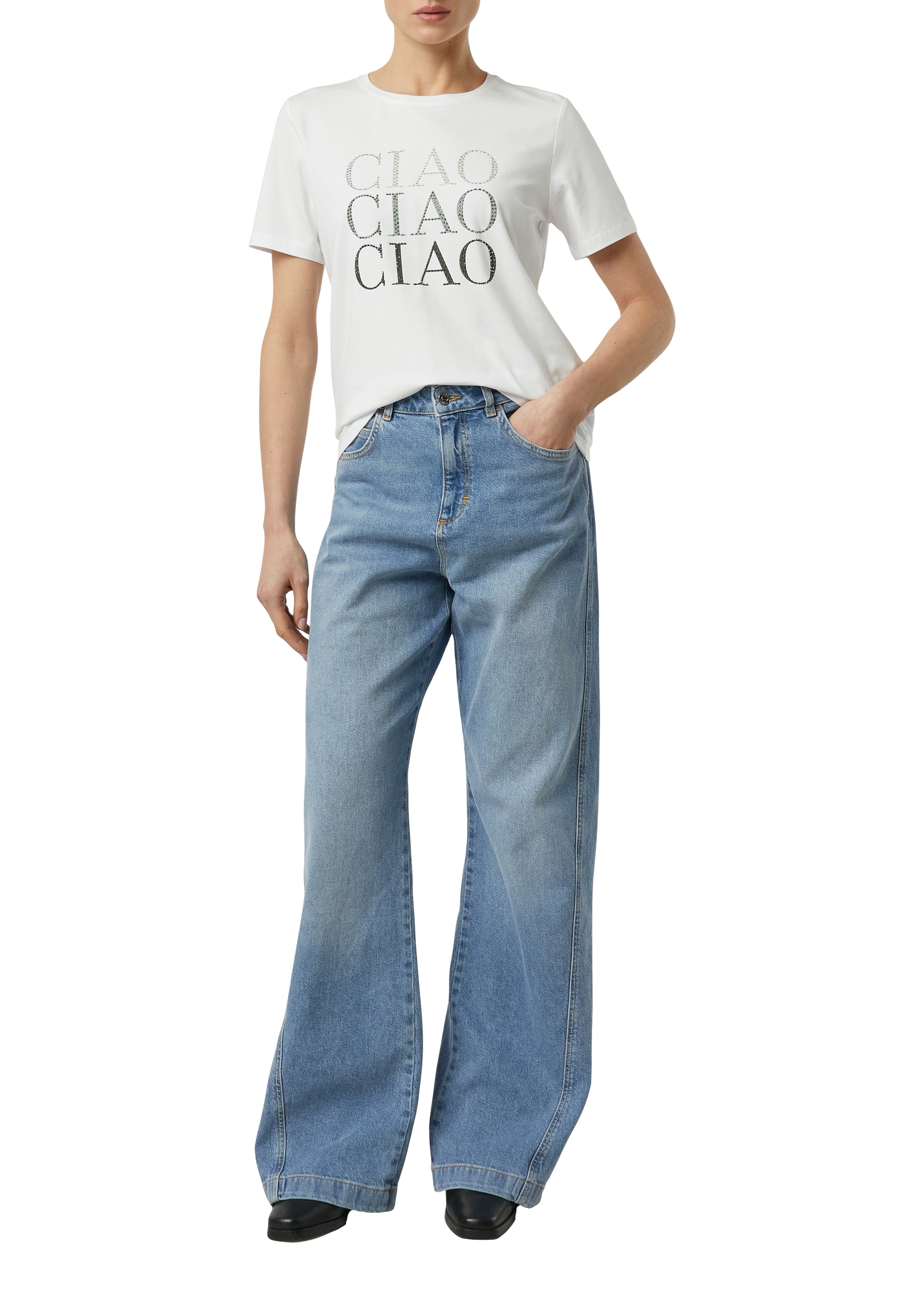 Comma T-Shirt mit Druck und Glitzersteinen