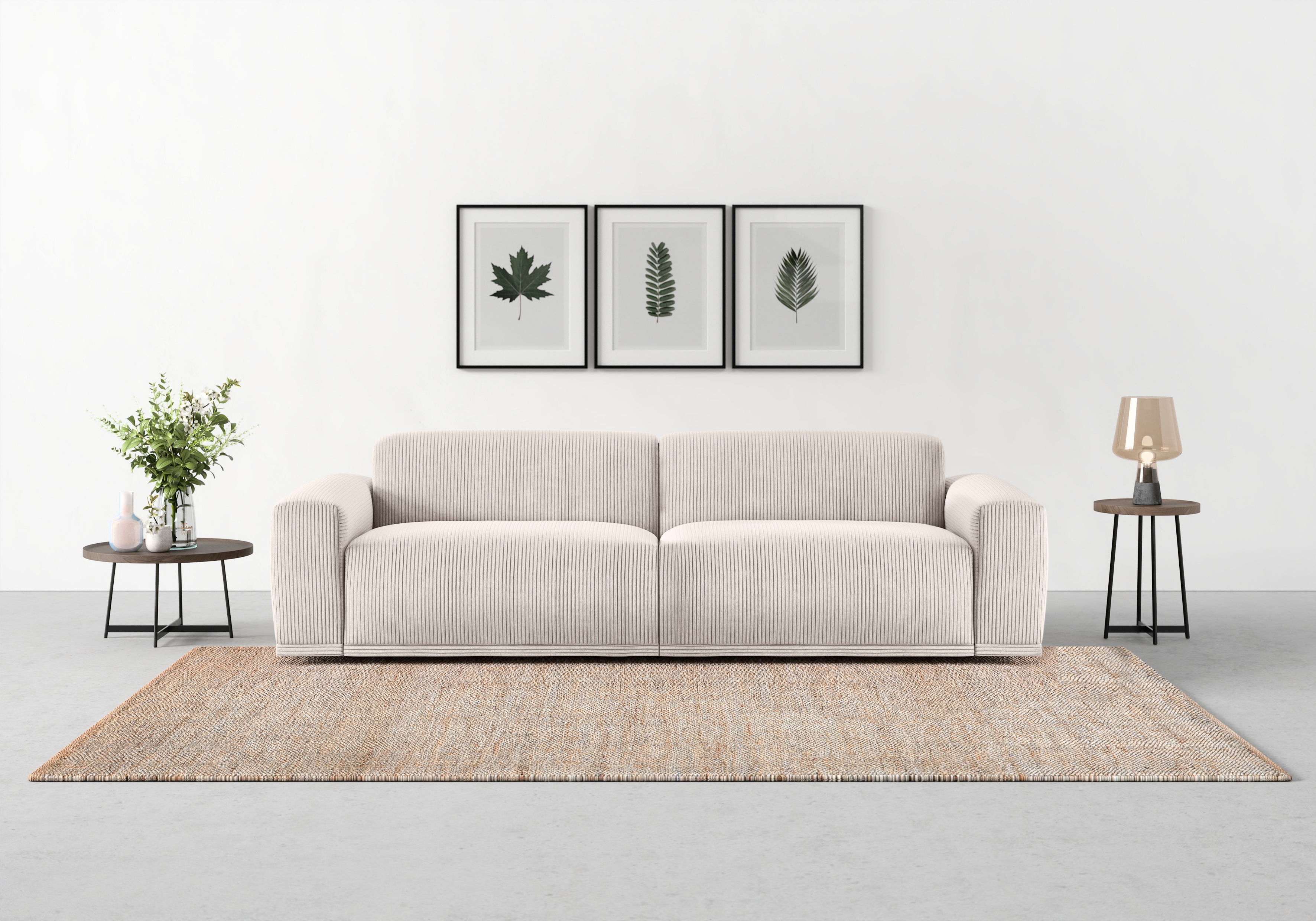 TRENDMANUFAKTUR Big-Sofa "Braga Japandi-Design, mit hochwertigem Kaltschaum, Megasofa, in Cord" modernes Big-Sofa, Couch mit hohem Sitzkomfort, 254/72/107 cm (B/H/T)