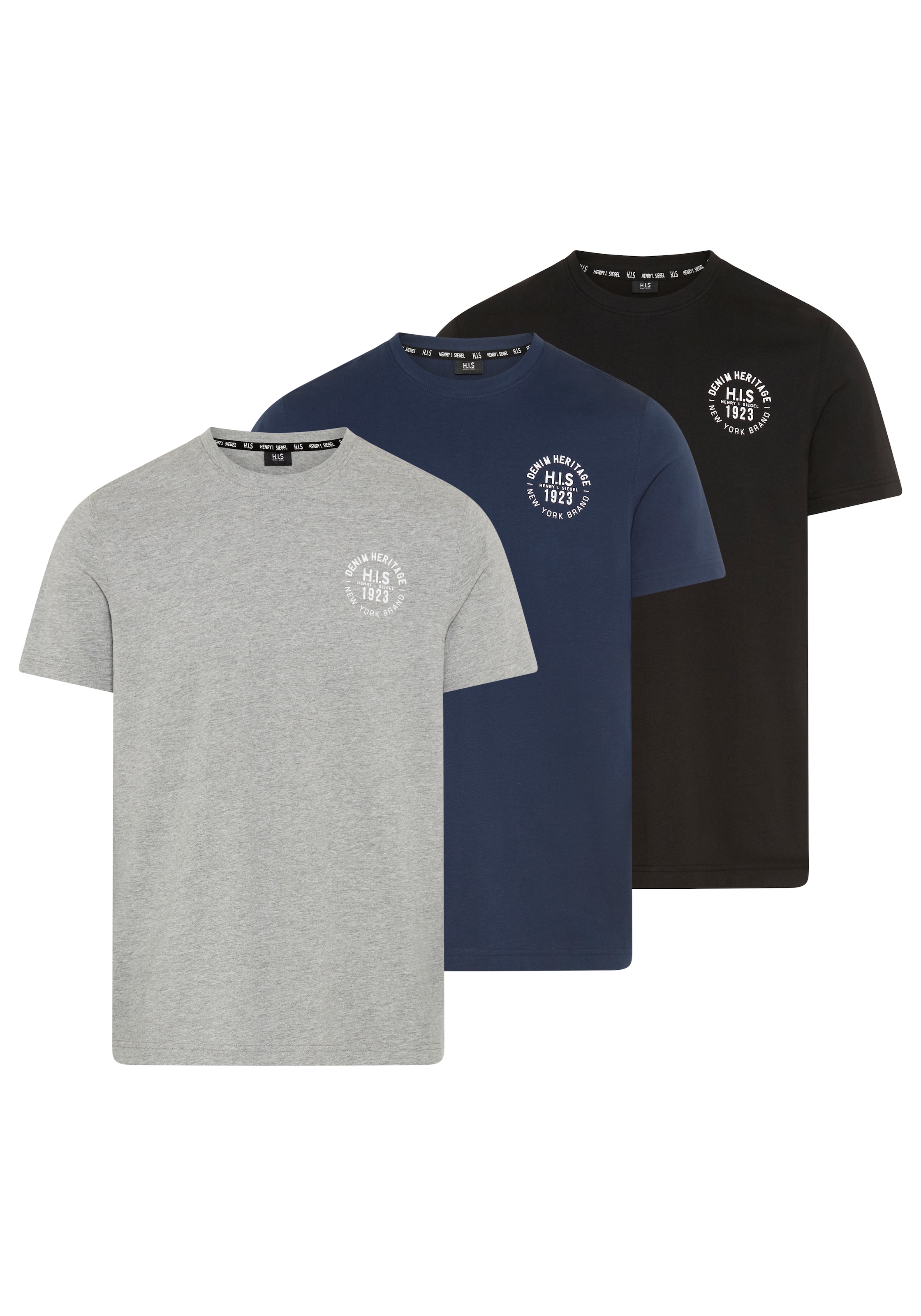H.I.S T-Shirt Packung, 3er-Pack, 3 tlg. schmal geschnitten, bedrucktes Desi günstig online kaufen