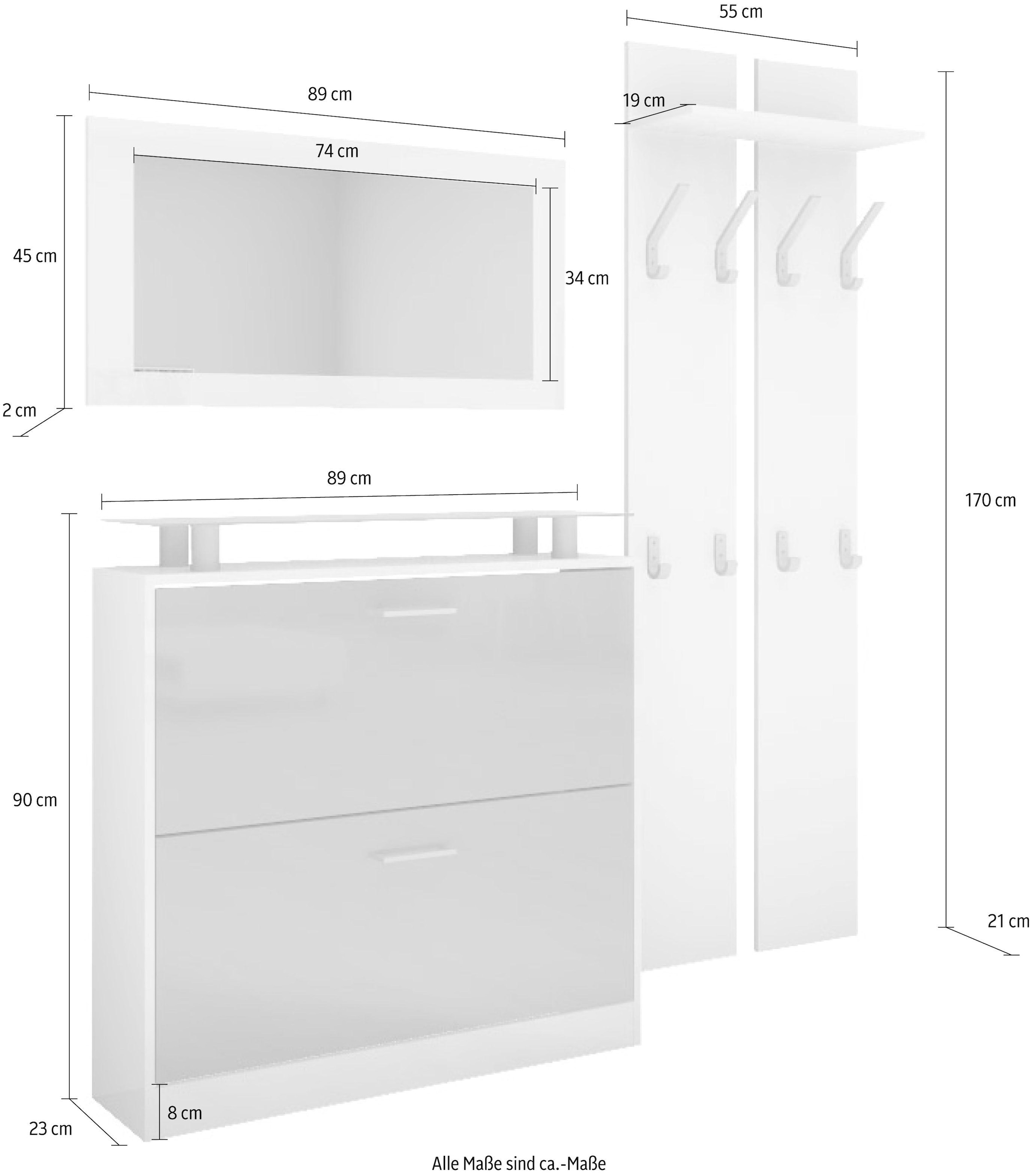 | Garderoben-Set Glasablage kaufen 3 borchardt mit (Set, Möbel BAUR St.), »Finn«,