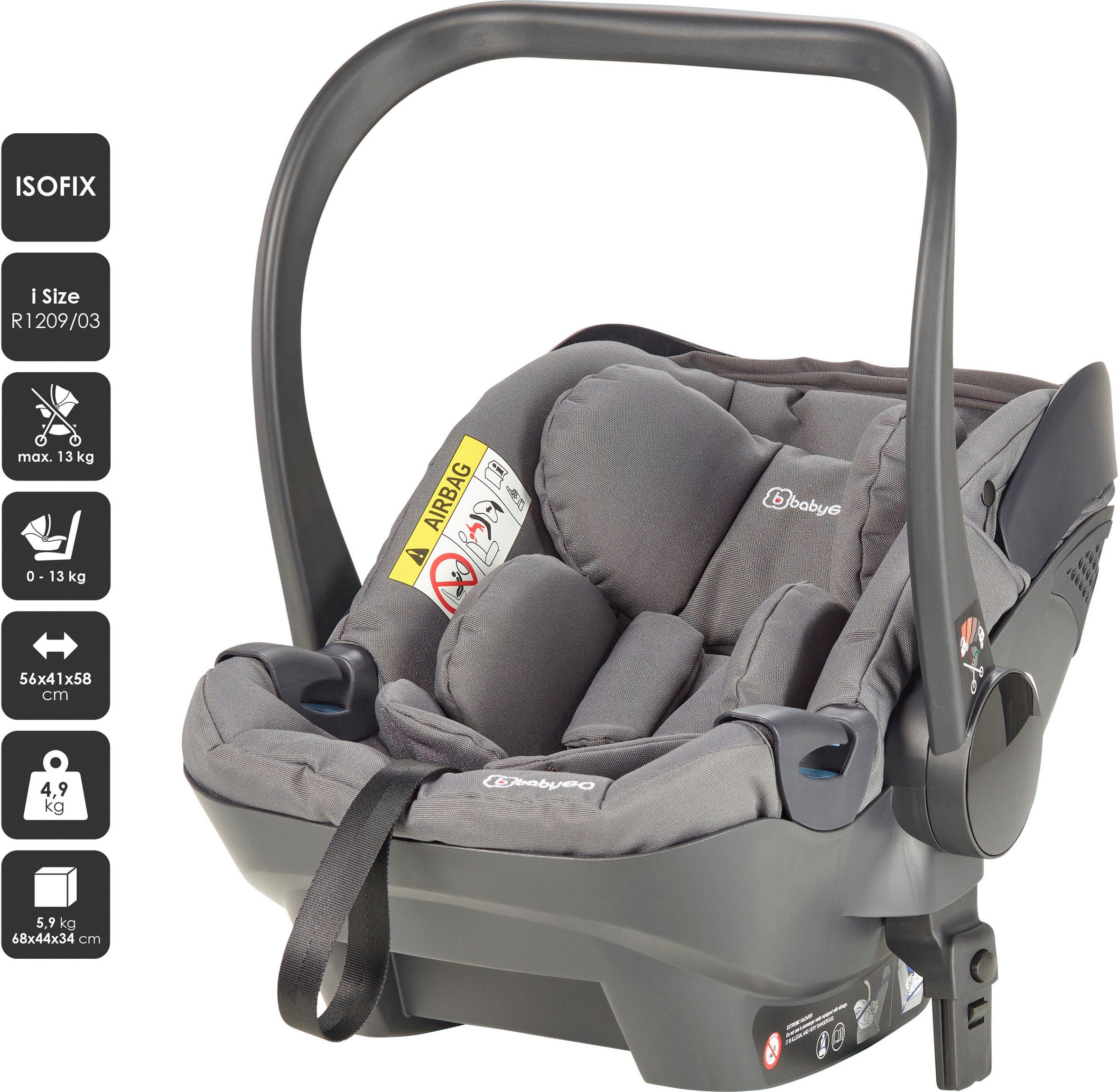 BabyGo Zwillings-Kombikinderwagen »Duo Mega Set, grau«, inkl. 2 Babyschalen mit Adapter, Wickeltasche u. 2 Regenhauben