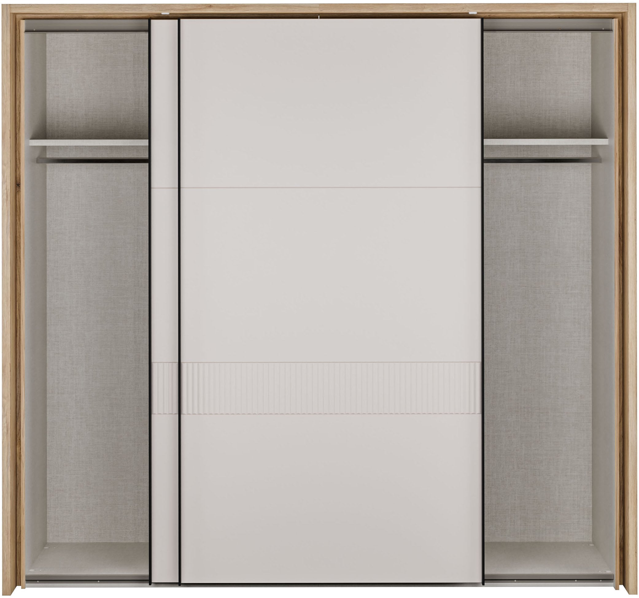 FORTE Schwebetürenschrank »Forte Seravel Schwebetürenschrank, Lamellenoptik, inkl. Beleuchtung« B/H/T 231,1/215,9/63,8 cm, Zubehör optional bestellbar