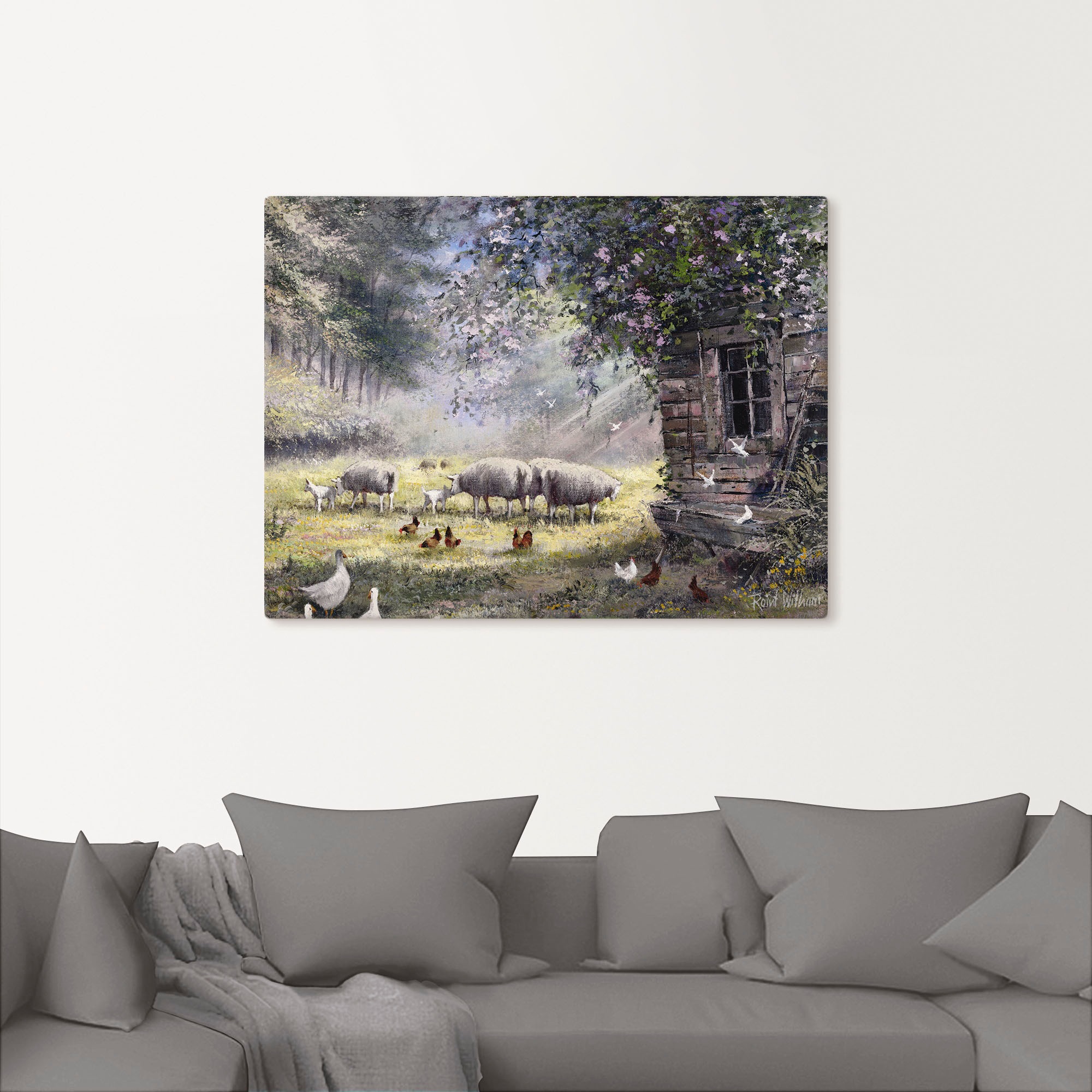 Artland Leinwandbild »Hühner und Schafe«, Haustiere, (1 St.), auf Keilrahmen gespannt