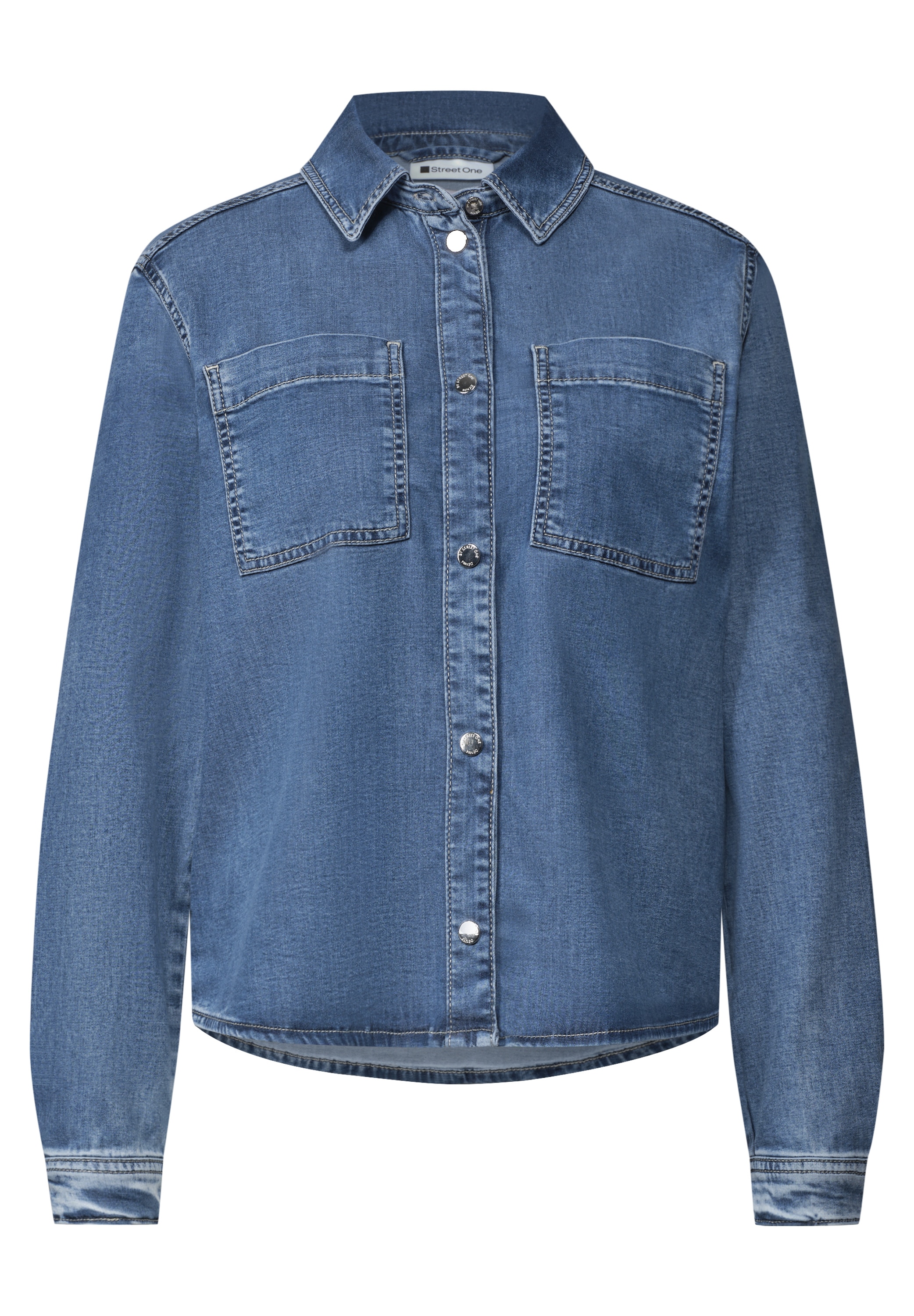 STREET ONE Langarmbluse in Denim-Optik