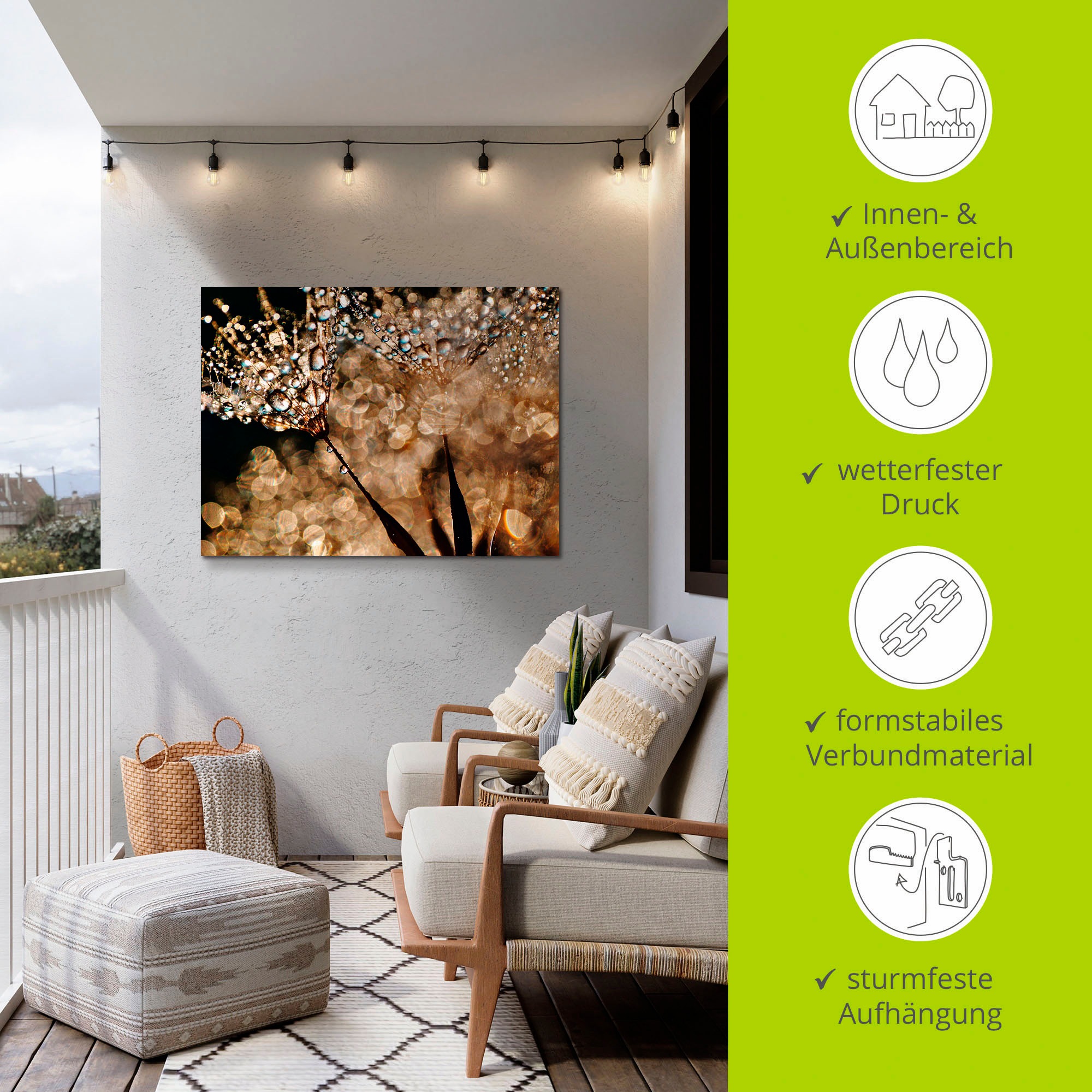 Artland Wandbild »Pusteblume Goldschimmer«, Blumen, (1 St.), als Alubild, Outdoorbild, Leinwandbild, Poster, Wandaufkleber