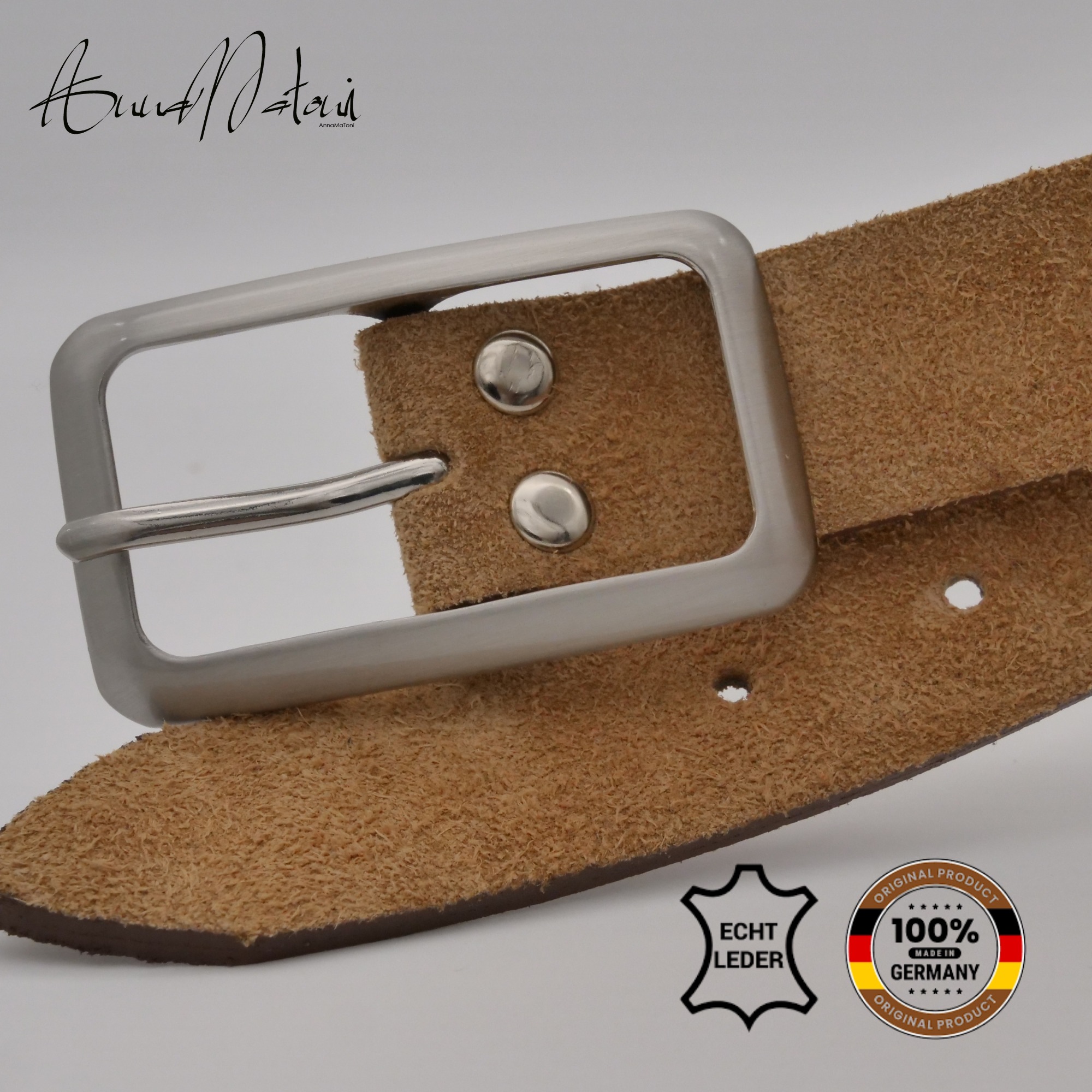 Ledergürtel ANNAMATONI "AnnaMatoni Damen Ledergürtel in hochwertigem Velour Leder 3cm", Damen, Gr. TW110 - 125cm Gesamtlänge, cognac 640, 100% Leder, Gürtel Ledergürtel 8