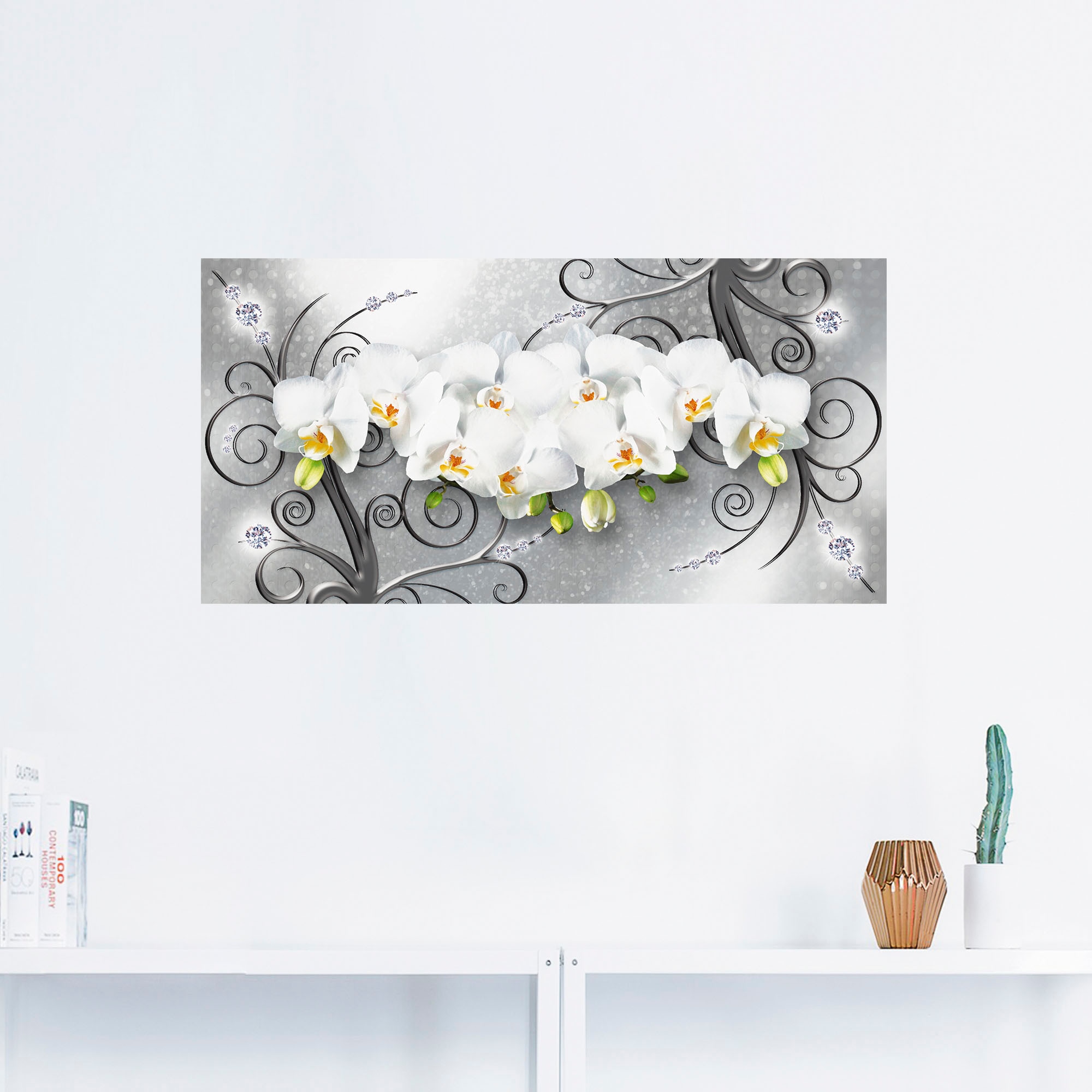 BAUR Leinwandbild, Poster Wandbild Artland | versch. bestellen »weiße Wandaufkleber (1 Alubild, Größen als St.), auf Ornamenten«, oder Orchideen Blumenbilder, in