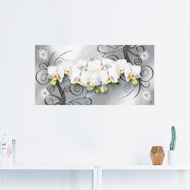 Black Friday Artland Wandbild »weiße Orchideen auf Ornamenten«, Blumenbilder,  (1 St.), als Alubild, Leinwandbild, Wandaufkleber oder Poster in versch.  Größen | BAUR