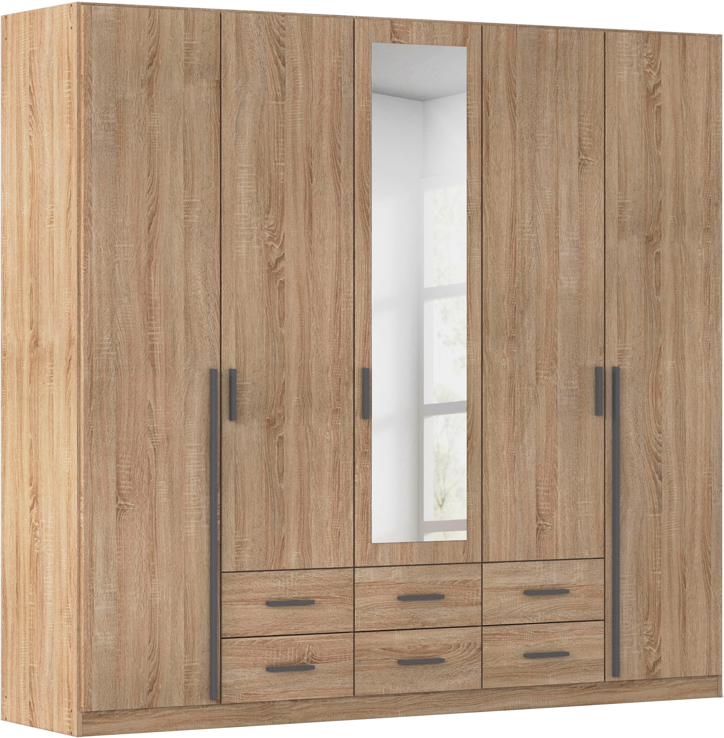rauch Kleiderschrank "Schrank Garderobe Ankleide GAMMA Breiten 91/136/181/226/271/315/360 cm" in 3 Ausstattungen BASIC/CLASSIC/PREMIUM (inkl. SOFT-CLOSE-Funktion), verschiedene Griff-Varianten, mit Spiegel TOPSELLER MADE IN GERMANY
