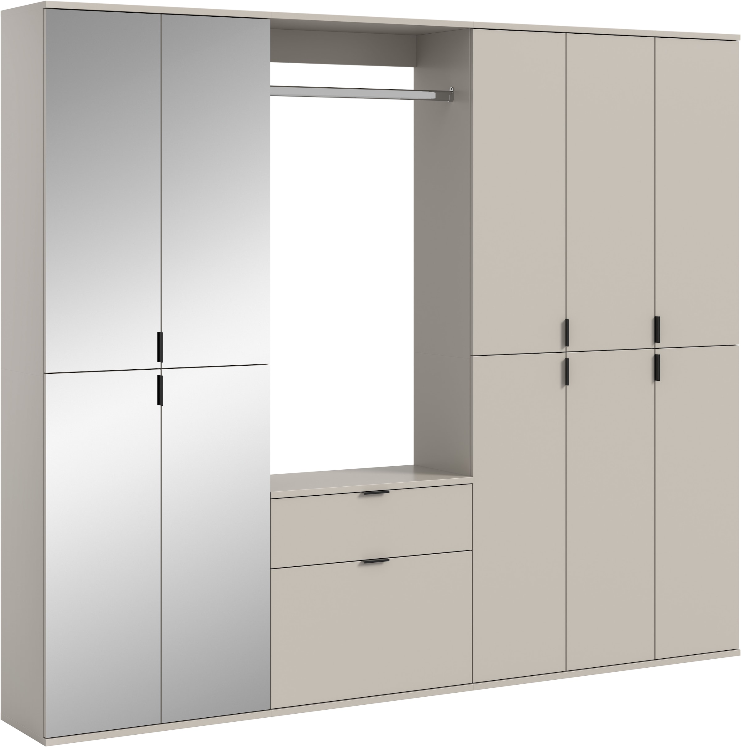 Home affaire Garderoben-Set "TRONDHEIM, 6-teilig, Breite 213cm, individuell platzier- & erweiterbar" Set, bestehend aus: 3x Garderobenschrank & 3-tlgs. Zwischenbauelement, 5 Stk. tlg.