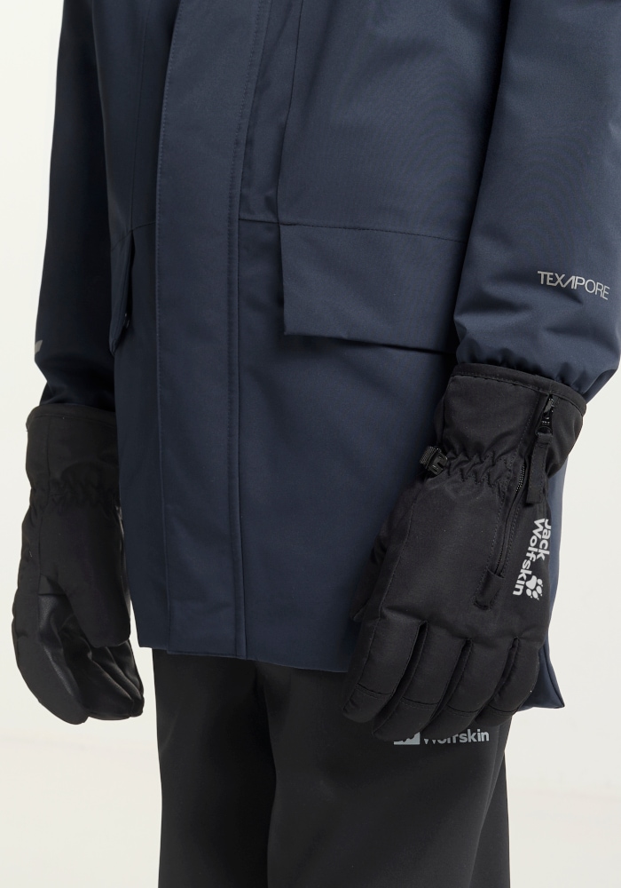 Jack Wolfskin Multisporthandschuhe »EASY ZIP GLOVE K« Thermoisolierende Fütterung, Langer Schaft mit Kälteschutz