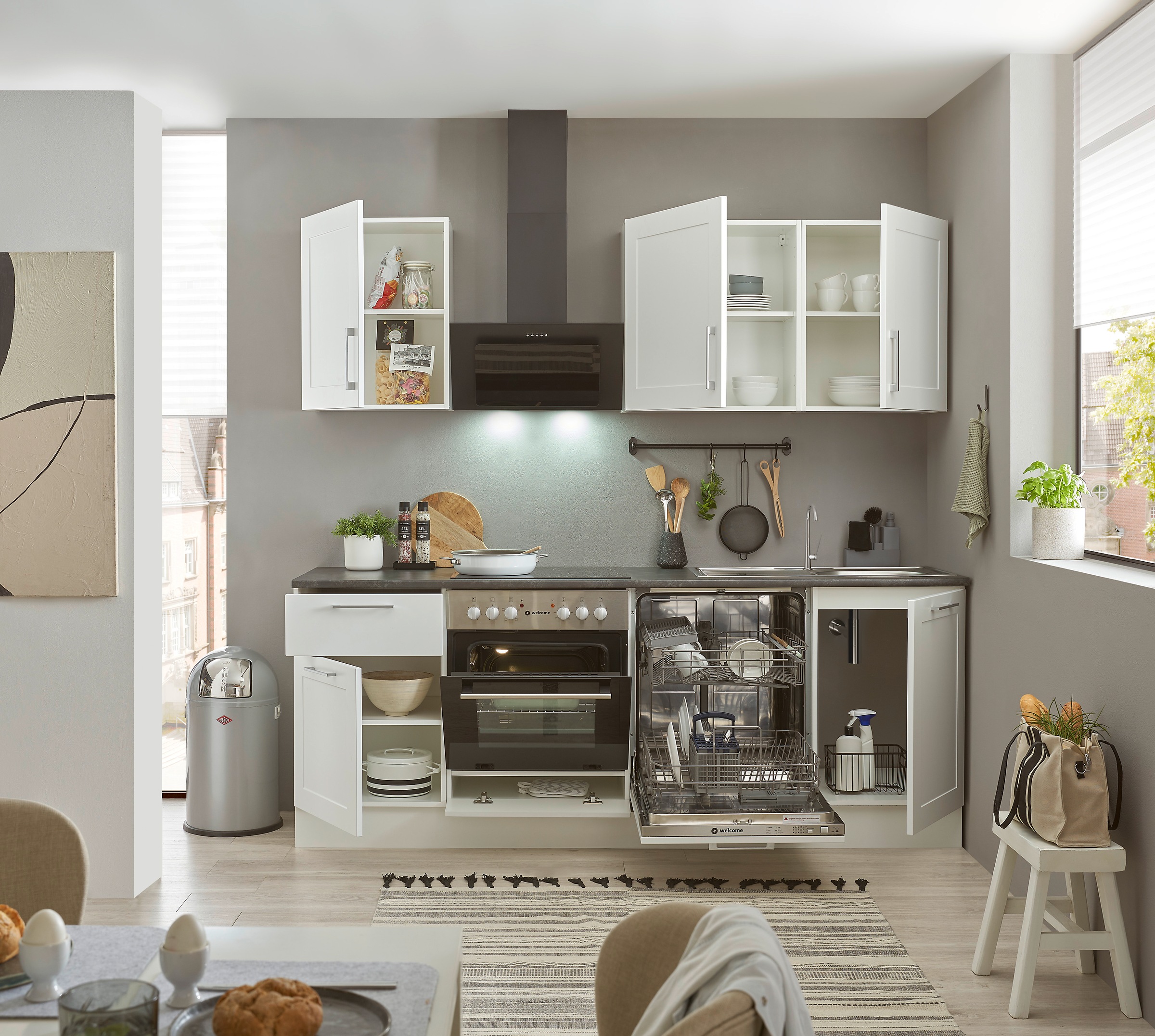 BASIC by Balculina Küchenzeile »Marsi«, Breite 220 cm, wahlweise mit E-Geräten, mit Soft-Close-Funktion