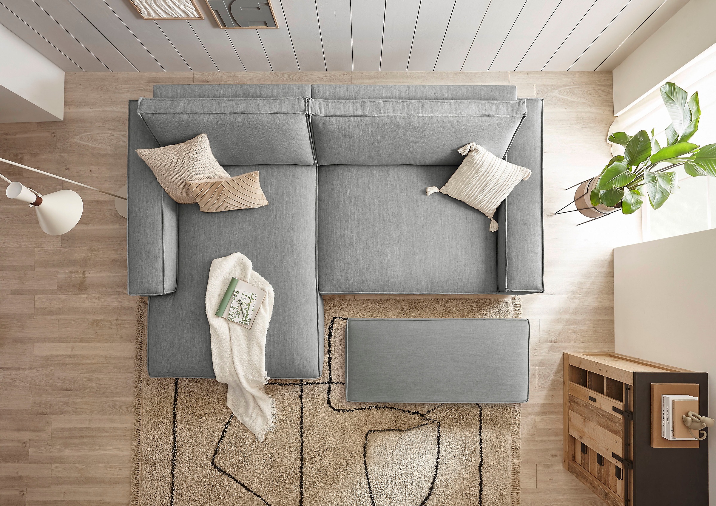 Home affaire Polsterecke »NEU: SHERWOOD XXL tief, L-Form mit Schlaffunktion, Big-Sofa mit Hocker«, (Set, 2 St.), stellbar zum Schlafsofa (Krokodilverbinder), Cord, Leinenoptik