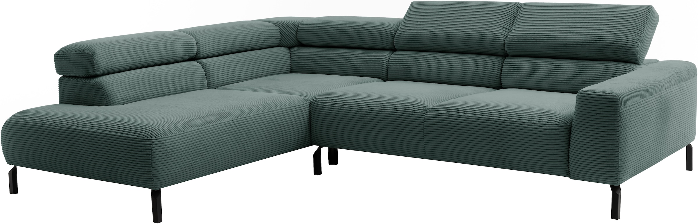 Places of Style Ecksofa »Antonelli, L-Form, inkl. Kopfteilverstellung, Breite 276 cm«, mit elektrischer Sitztiefenverstellung, in Cord, grün