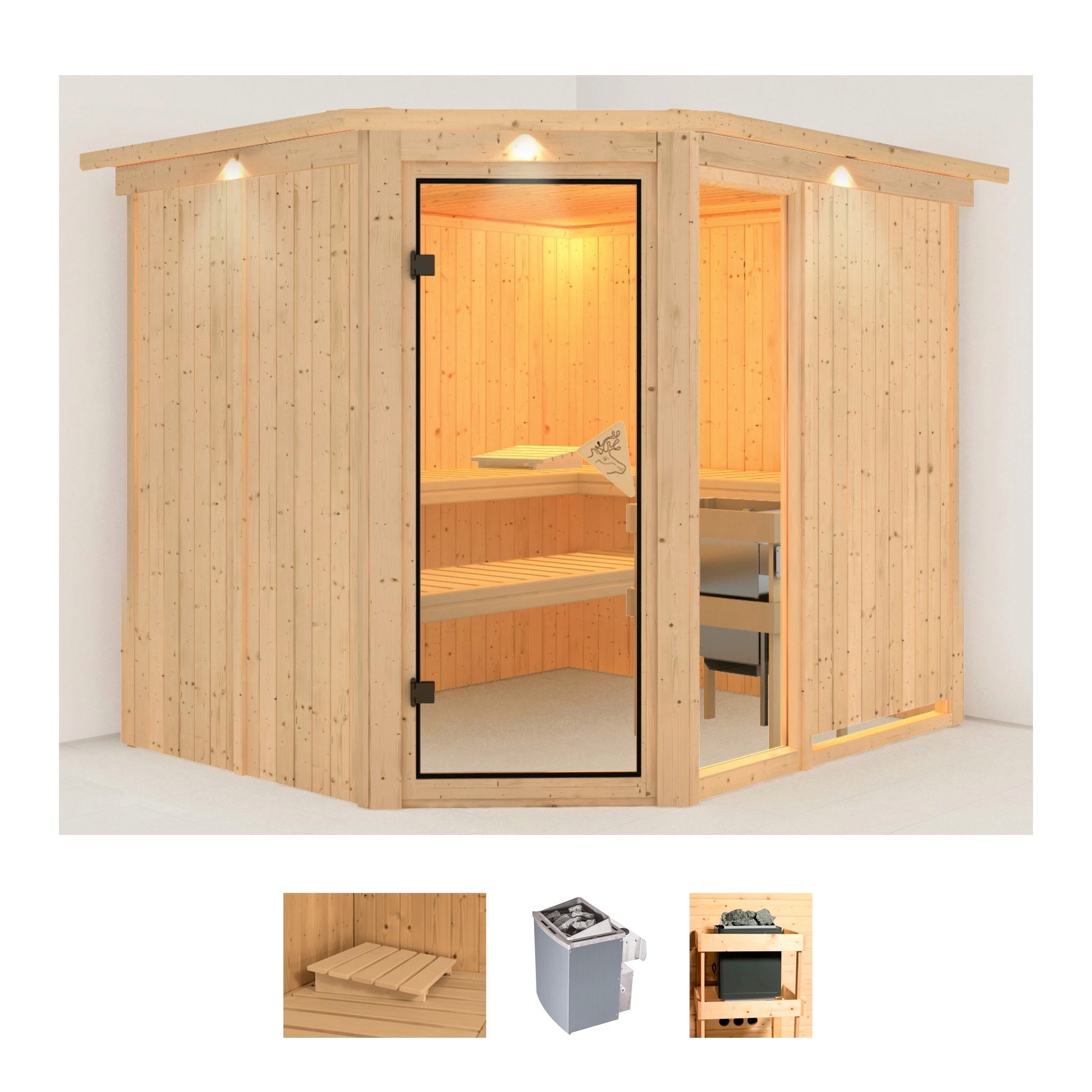 Karibu Sauna "Frigga 3" Set, Ofen 9 kW integr. Strg