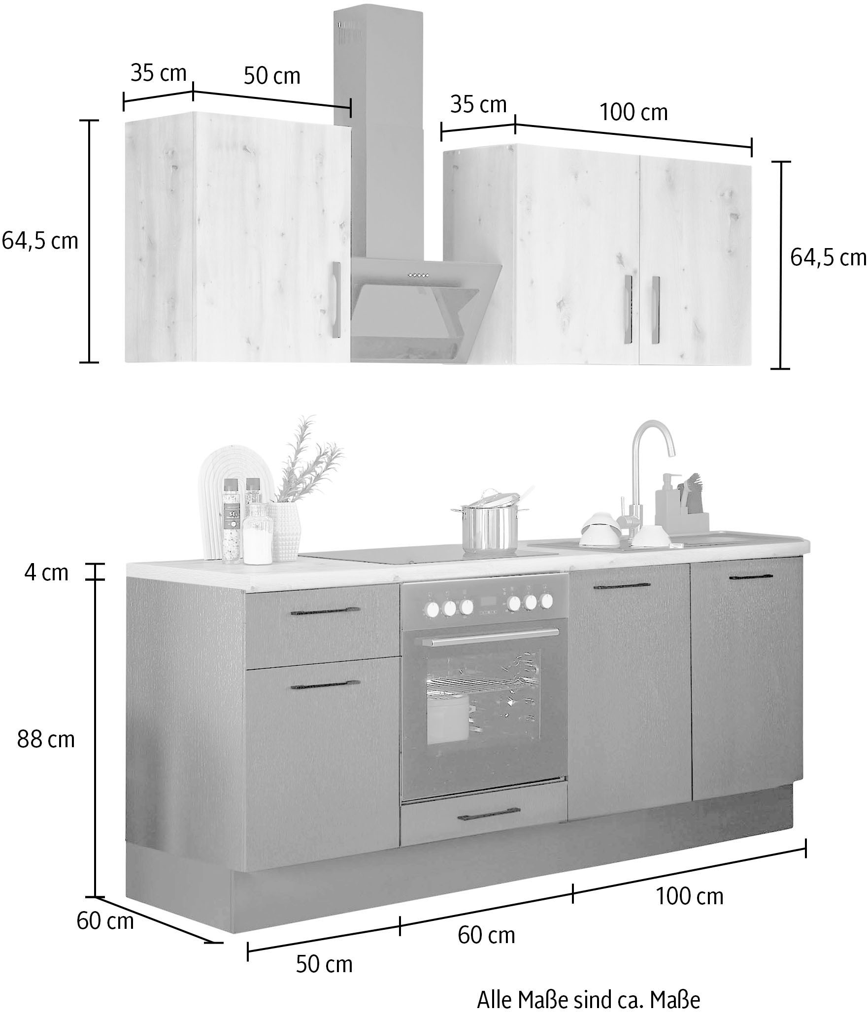 BASIC by Balculina Küchenzeile »Turin«, Breite 210 cm, wahlweise mit E-Geräten