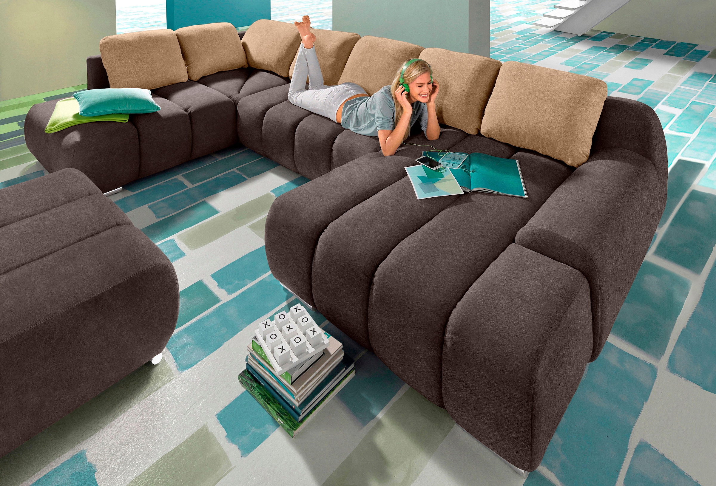 Home affaire Wohnlandschaft "Bono U-Form" wahlweise mit Bettfunktion günstig online kaufen