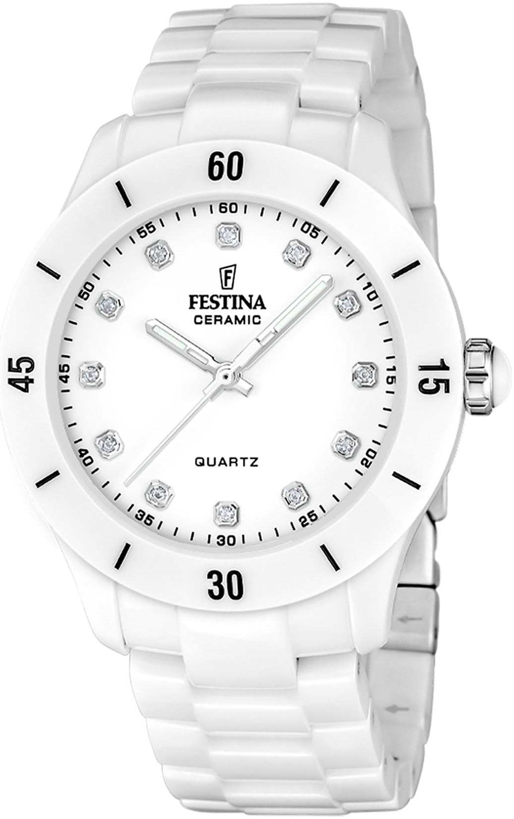 Keramikuhr FESTINA "Ceramic", weiß, weiß, Armbanduhren, Damen, Quarzuhr, Armbanduhr, Damenuhr, analog, Zirkonia (synth.) 2