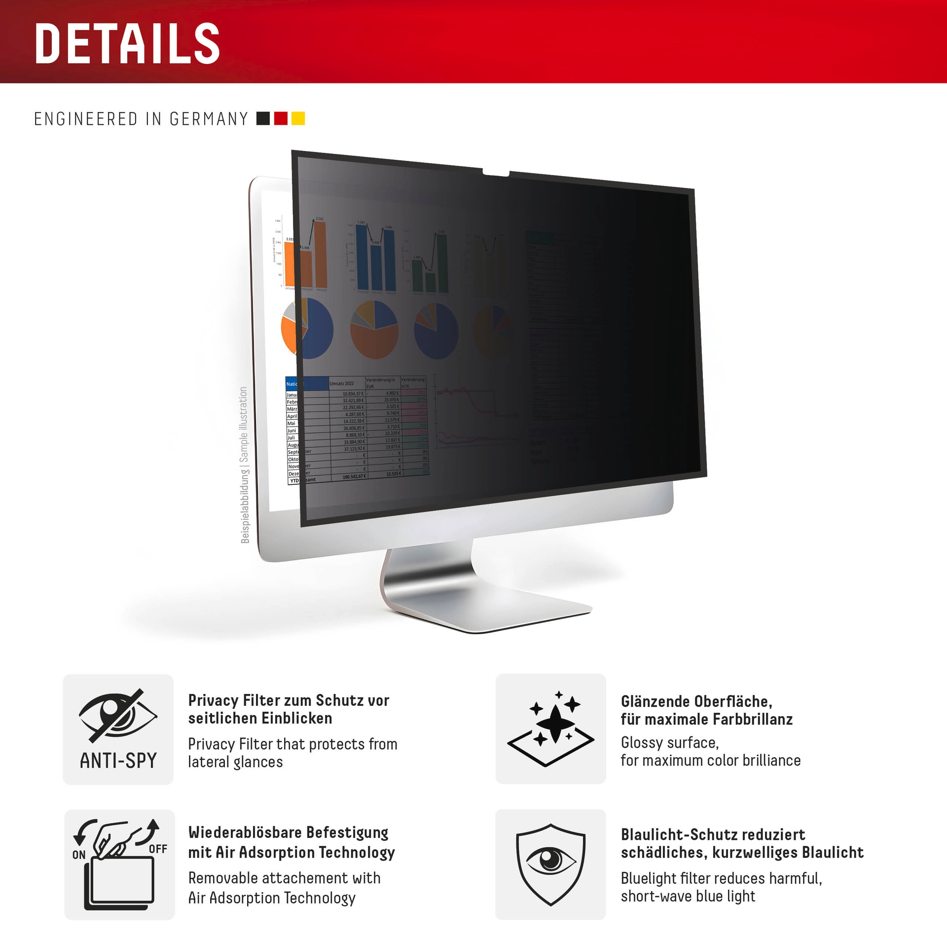 Displex Displayschutzfolie »Privacy Safe Blickschutzfilter«, für Apple iMac 24 M1-Apple iMac 24 M3-Apple iMac 24 M4, Blickschutzfolie, Schutzfolie, Bildschirmschutz, kratz- & stoßfest