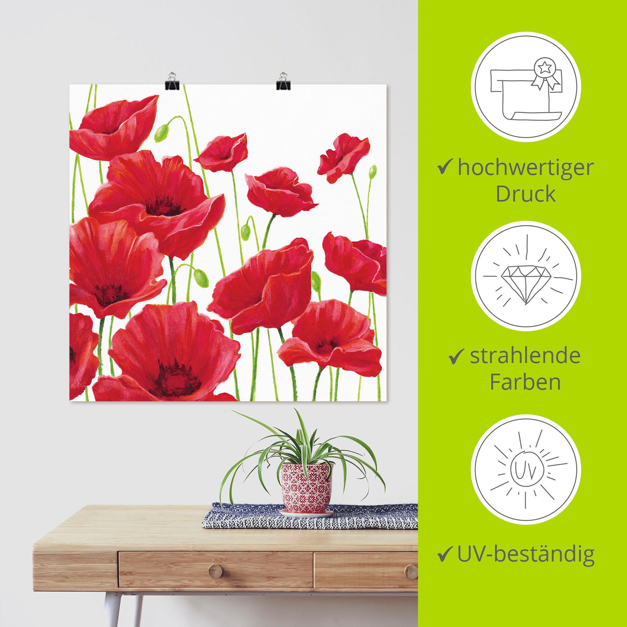 Artland Wandbild »Rote Mohnblumen I«, Blumen, (1 St.), als Alubild, Outdoorbild, Leinwandbild, Poster, Wandaufkleber