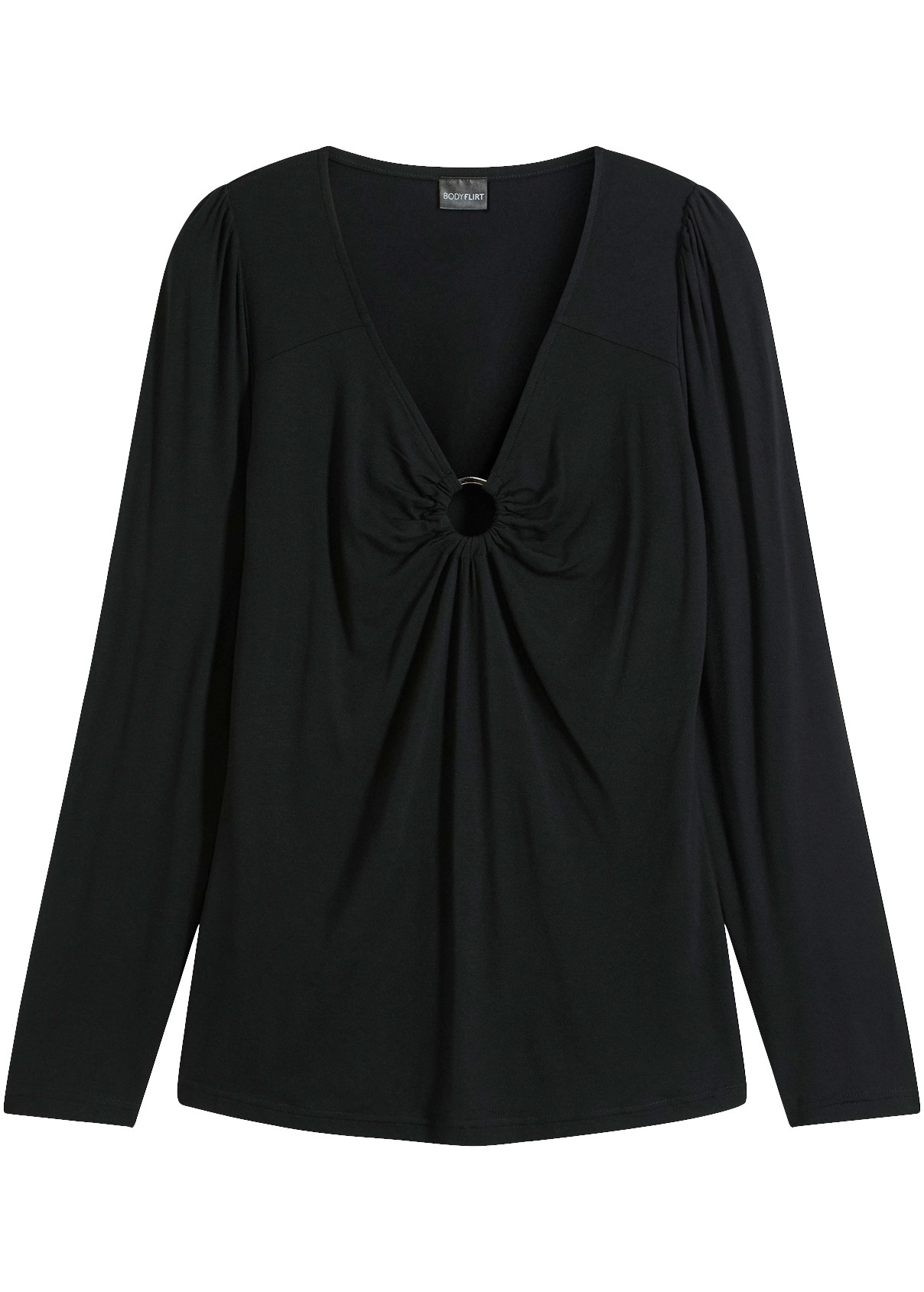 bonprix Langarmshirt schmale Passform, mit Ring-Detail am Ausschnitt
