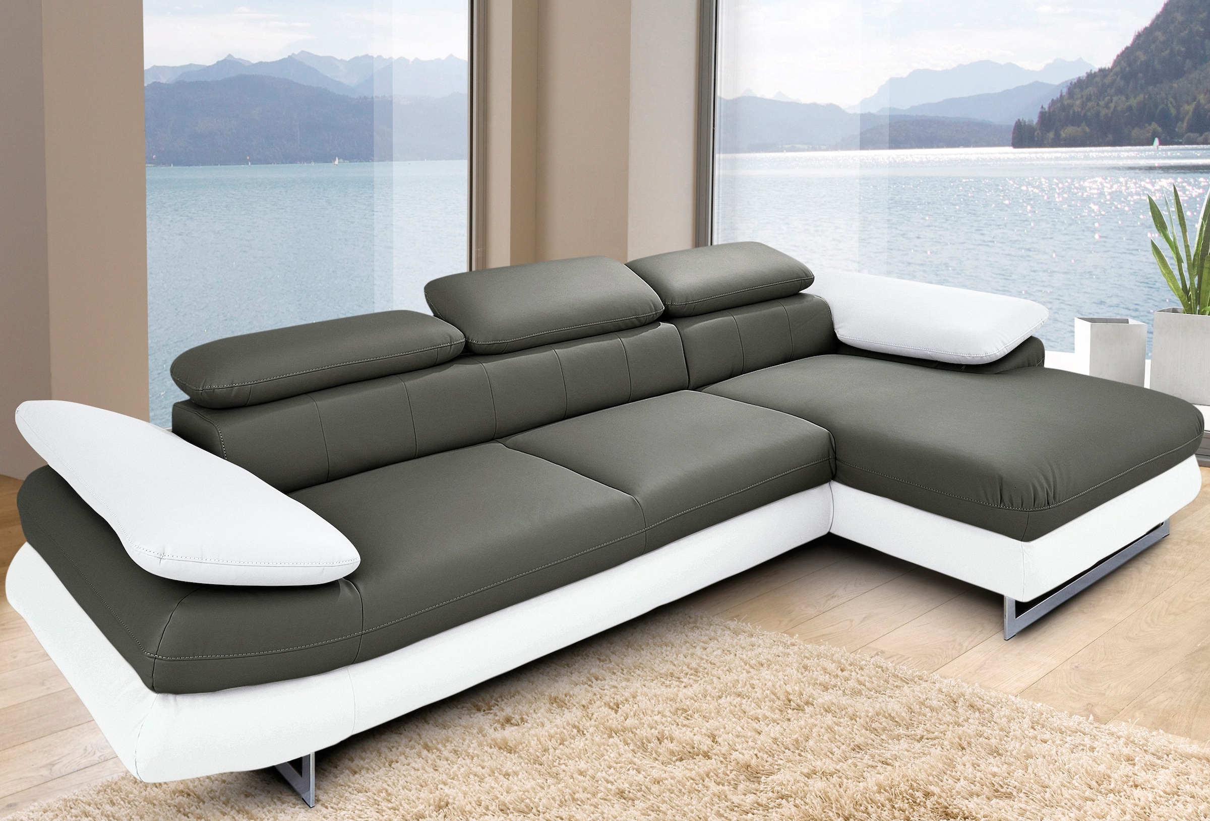 COTTA Ecksofa "Solution L-Form, B:286cm,modern mit Relaxarmlehne, Wellenunterfederung" mit Arm- & Kopfteilverstellung, wahlweise mit Schlaffunktion