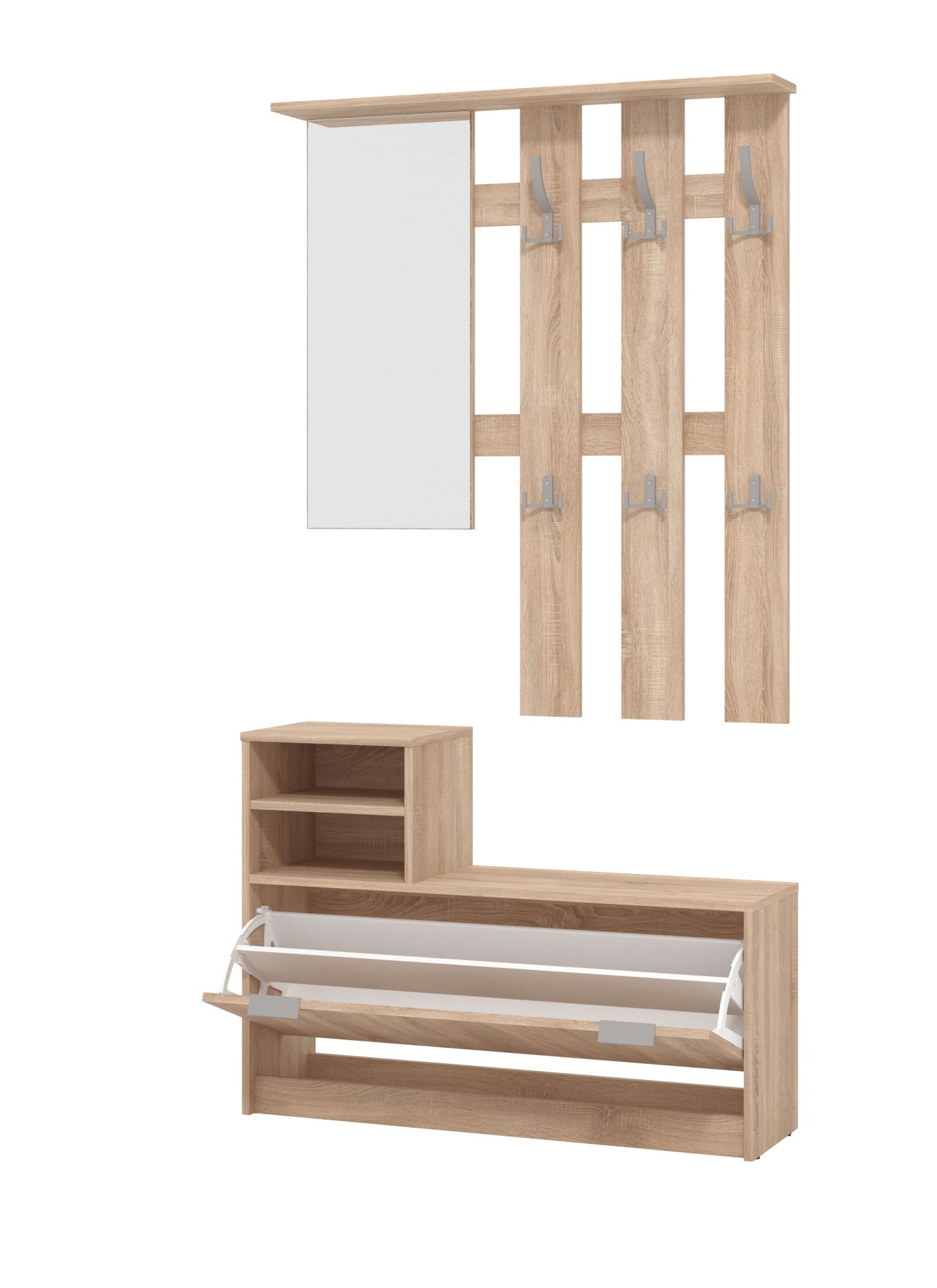 INOSIGN Garderoben-Set »Ravenna Flurgarderobe, Dielenschrank, Kompaktgarderobe, Breite 100 cm«, (Komplett-Set, 2 St.), inkl. Schuhschrank und Garderobenpaneel, mit Klapptür, Spiegel, Haken