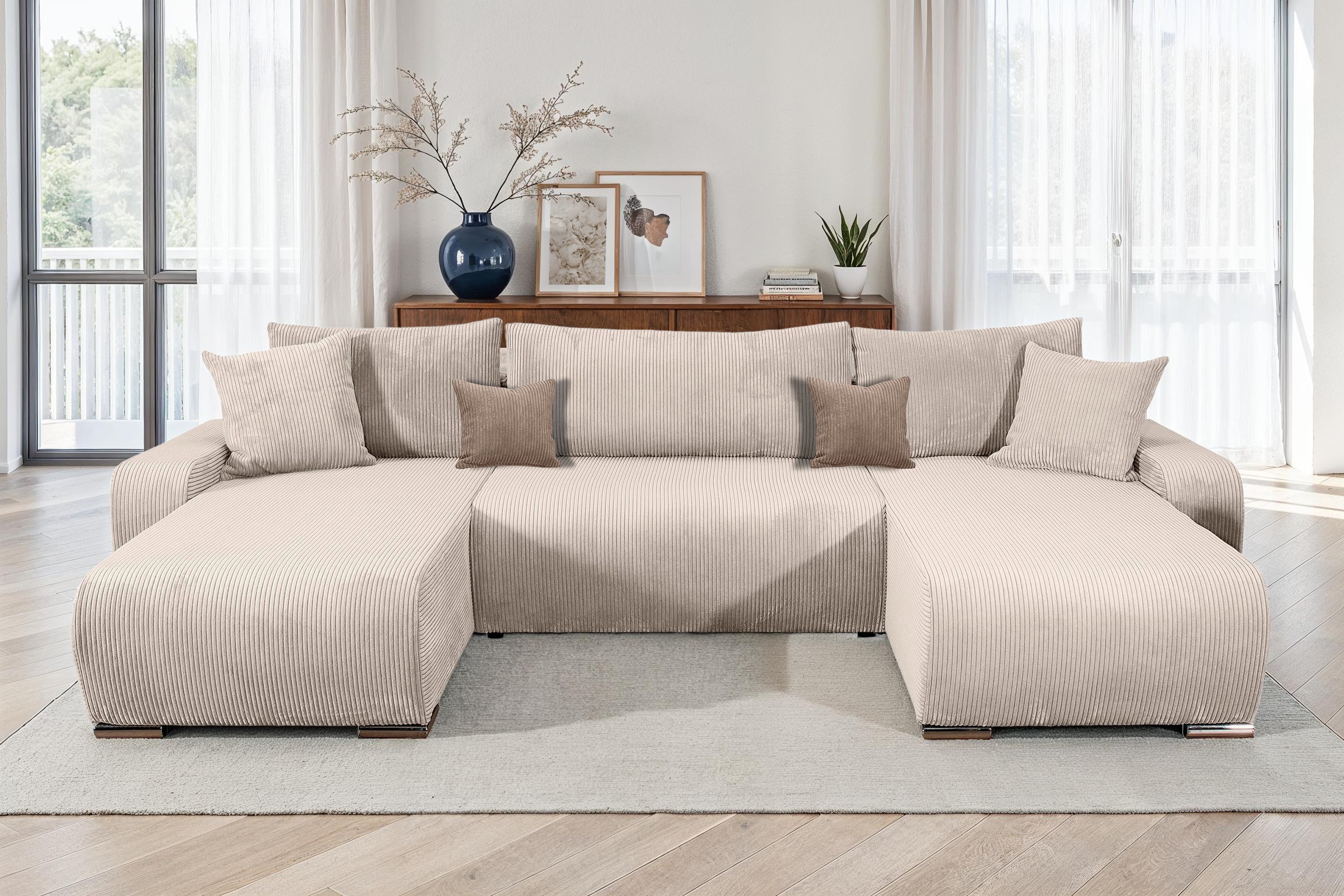 COLLECTION AB Wohnlandschaft »Paola U-Form«, mit Schlaffunktion, Stauraum, Zierkissen und Bonnellfederkern, Cord