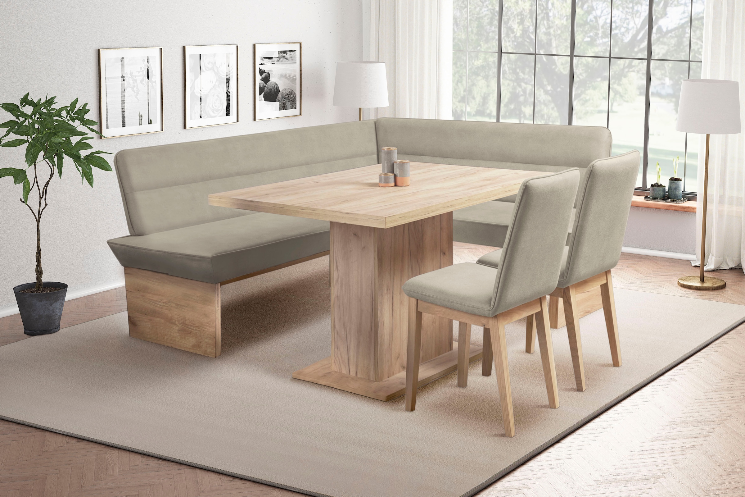 Home affaire Eckbankgruppe »Beluna + Cross Essecke Sitzgruppe Eckbank Küchenbank BESTSELLER«, (Set, 4 tlg., Eckbank, 2 Stühle und Tisch), Sitzgruppe Esszimmer Stühle Tisch und Bank bequem gepolstert
