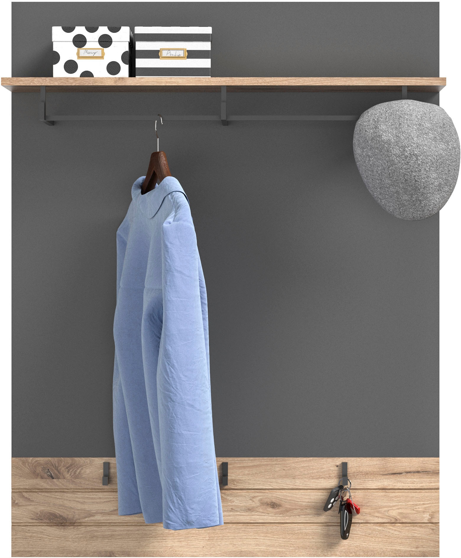 Home affaire Garderobenpaneel "Riga, Höhe 117 cm, mit Hutablage, Kleiderstange, 3 Haken" Wandpaneel, Paneel, Wandhaken, Wandboard