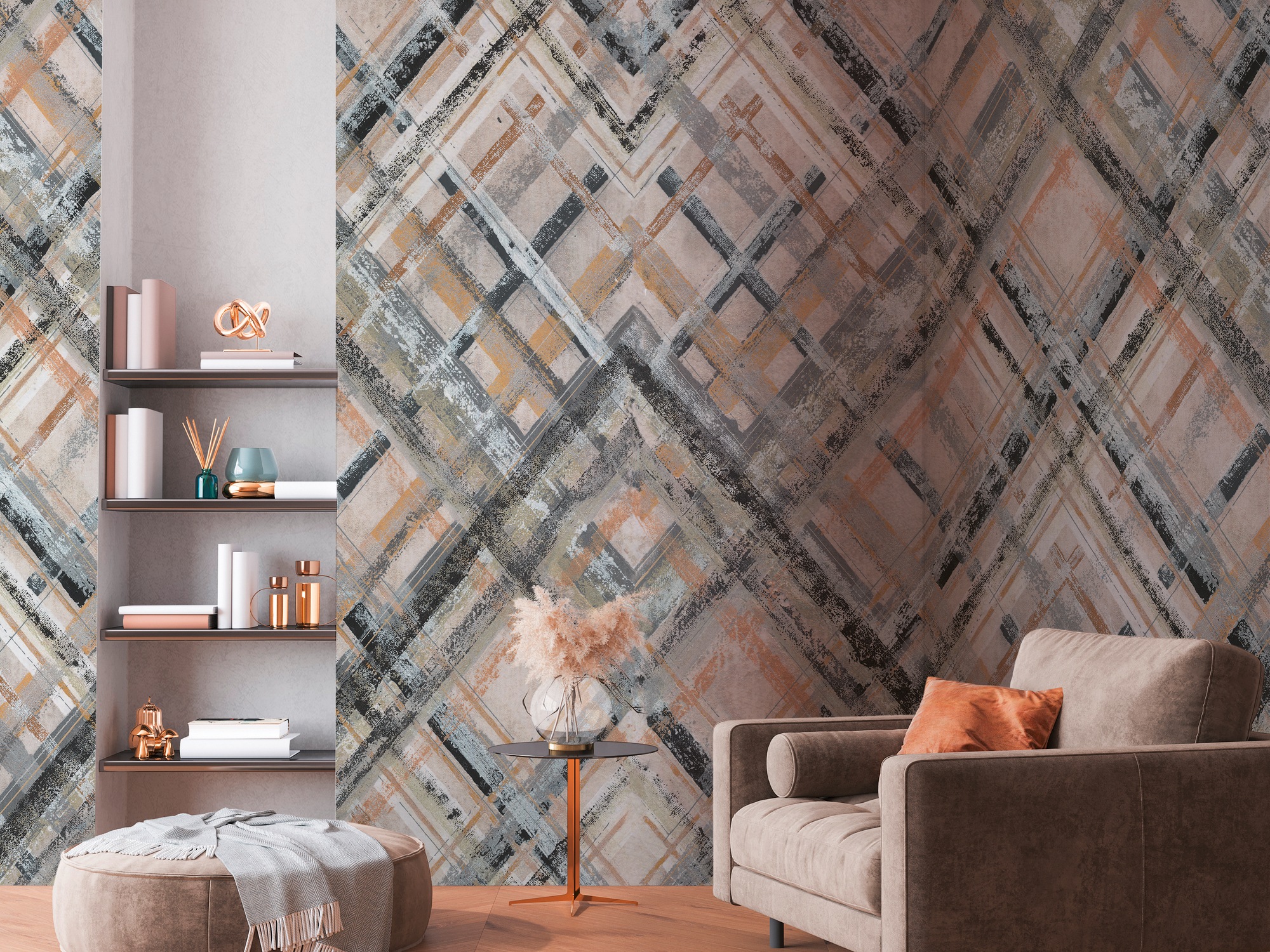 living walls Fototapete "Grafik-Fototapete Modern" gemustert matt neutral glatt Karriert Grafisch Tapeten Wohnzimmer Schlafzimmer Küche Design Optik