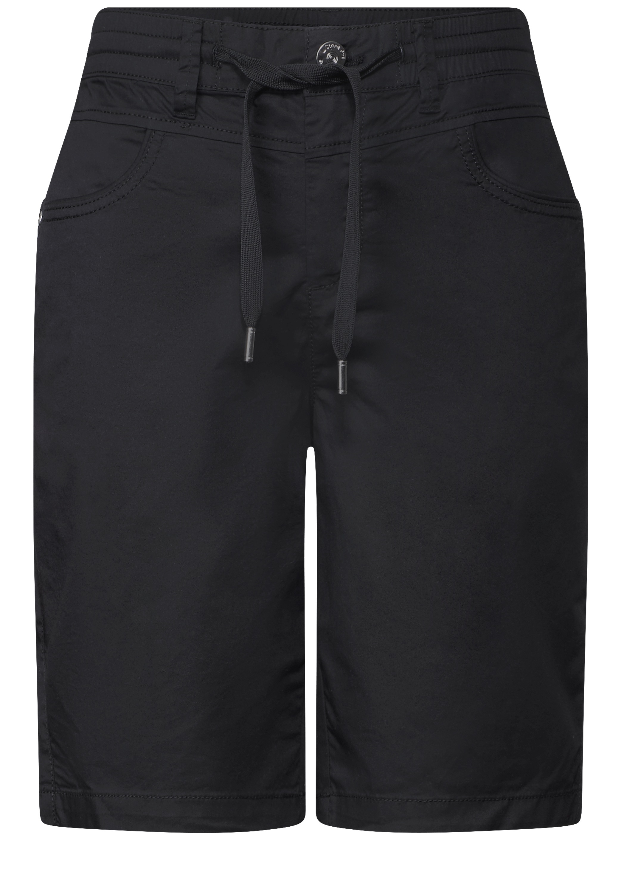 Bermudas STREET ONE, Damen, Gr. 36, schwarz, Web, 98% Baumwolle, 2% Elasthan, unifarben, comfort fit kurz, Hosen Bermudas, Middle Waist 3