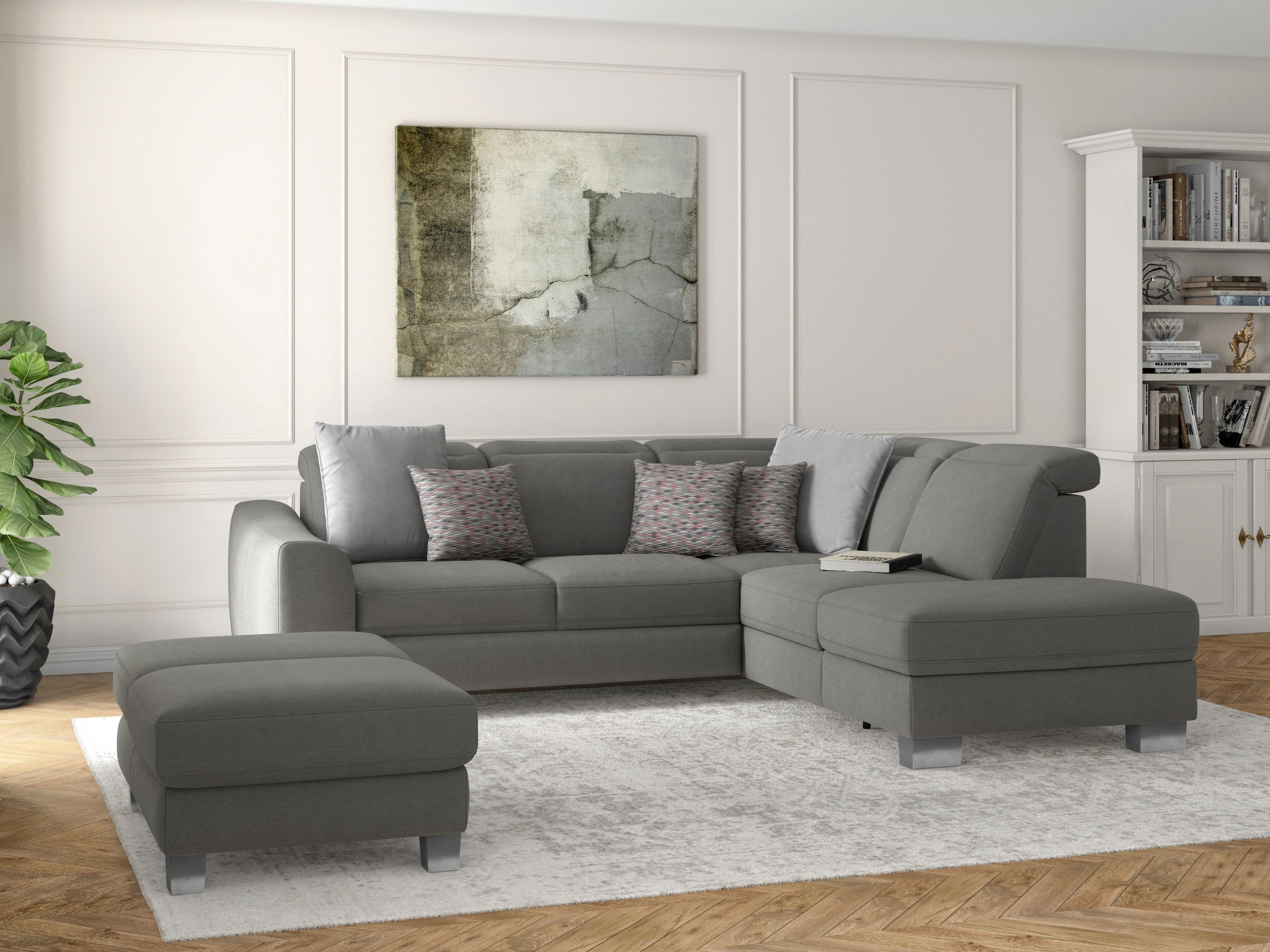 sit&more Ecksofa »Dundee L-Form«, mit Federkern und Edelstahlfüßen, wahlweise mit Kopfteilverstellung