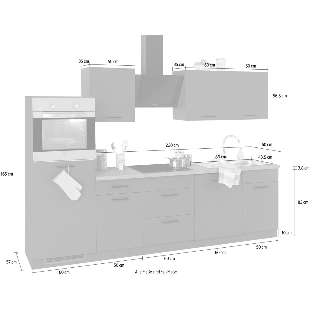 wiho Küchen Küchenzeile »Esbo«, mit E-Geräten, Breite 280 cm