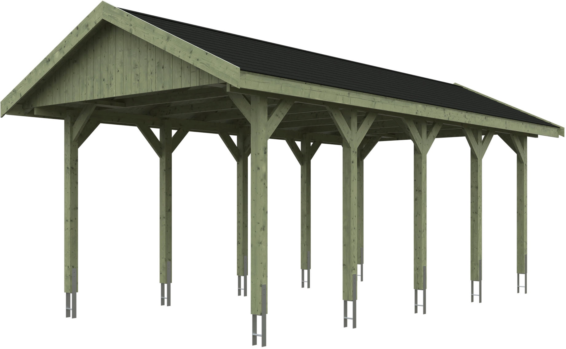 Skanholz Einzelcarport "Wallgau" Massivholz 291 cm Grün mit schwarzen Dachschindeln