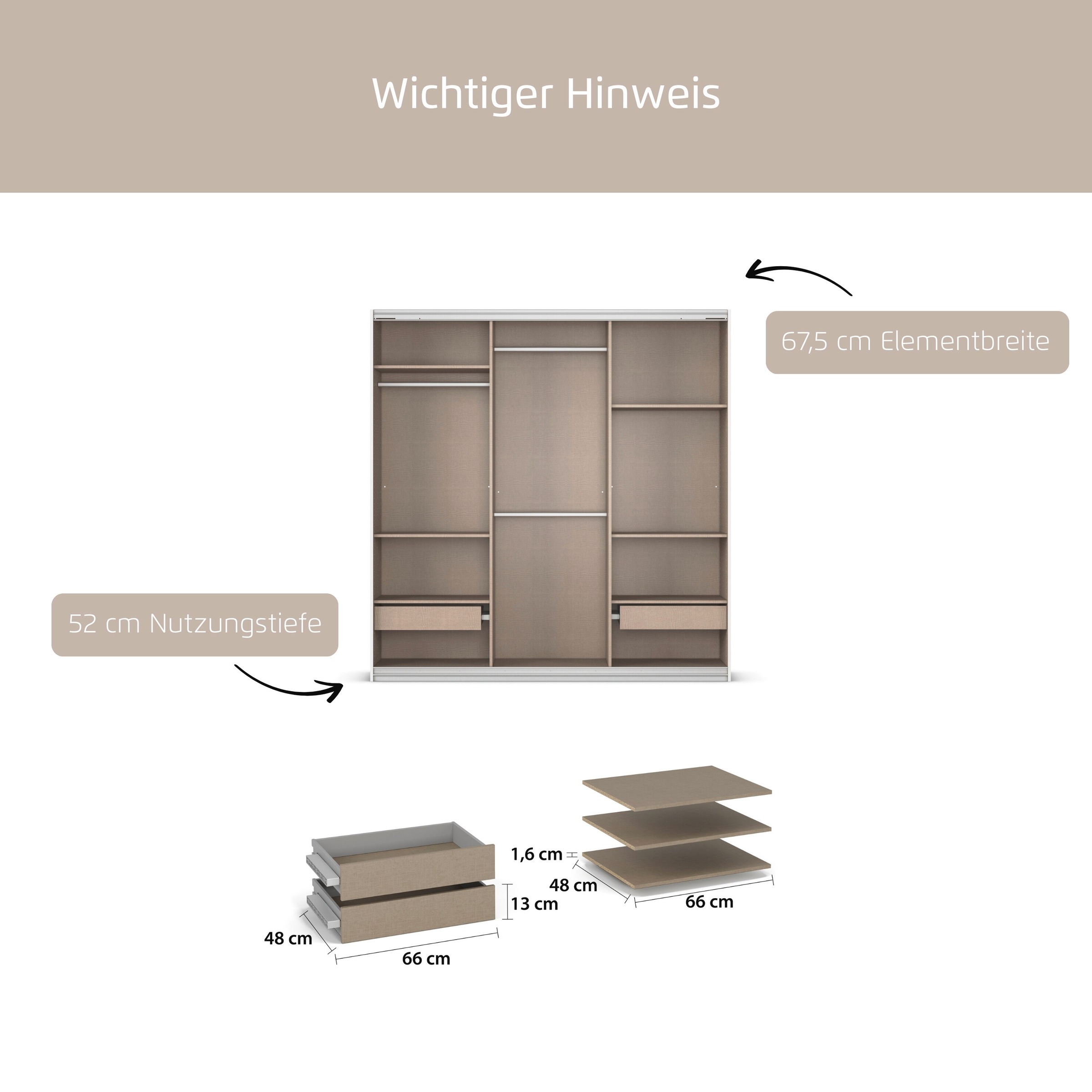 rauch Schubladeneinsatz »Zubehör für Schwebetürenschränke Rauch ORANGE« Set, in Breiten 66 cm oder 88 cm, 5 Stk. tlg.