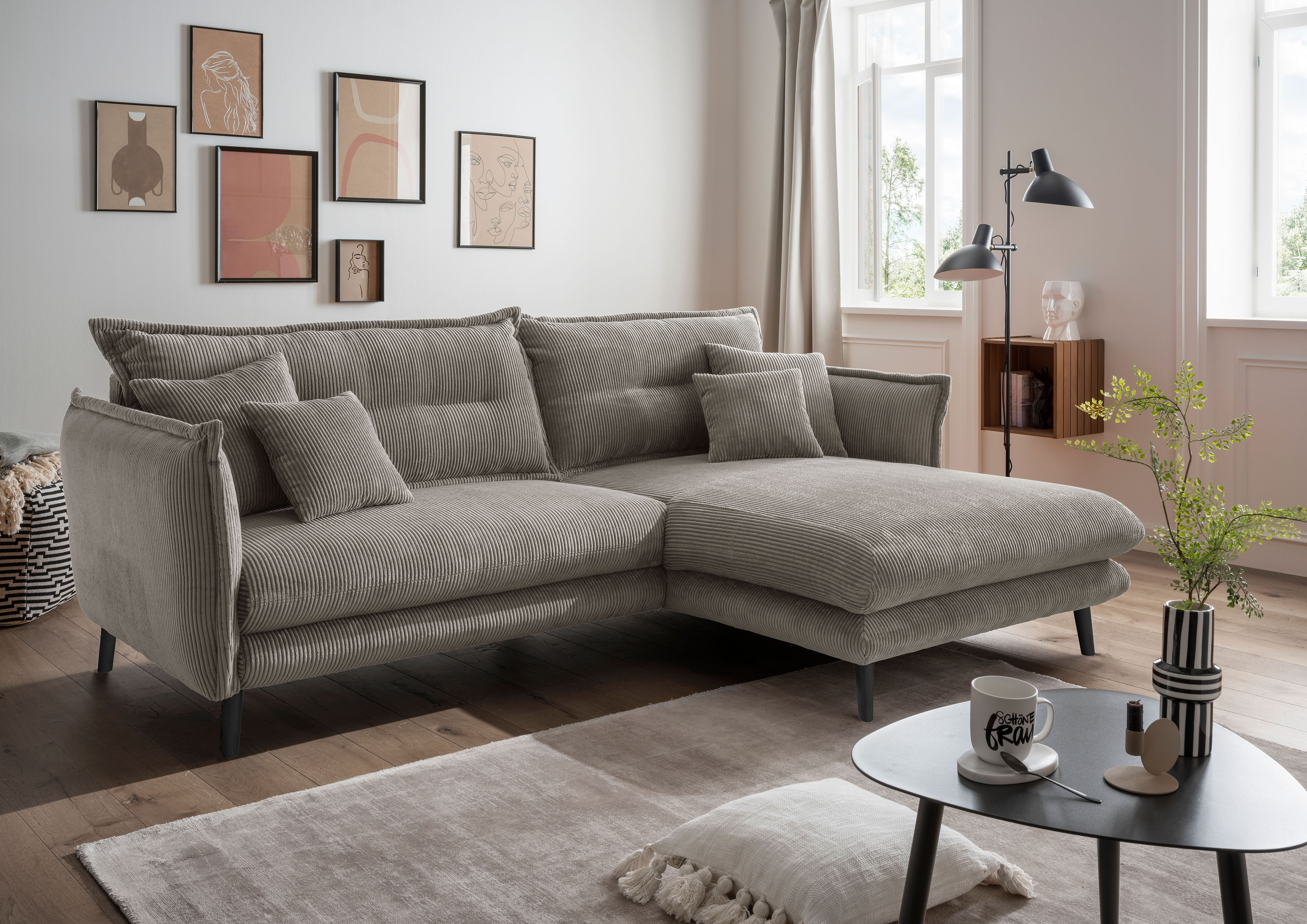 Home affaire Ecksofa "Levke, 255 x 180 cm, modern und bequem" Cord, L-Form, inkl. Rücken- und Zierkissen