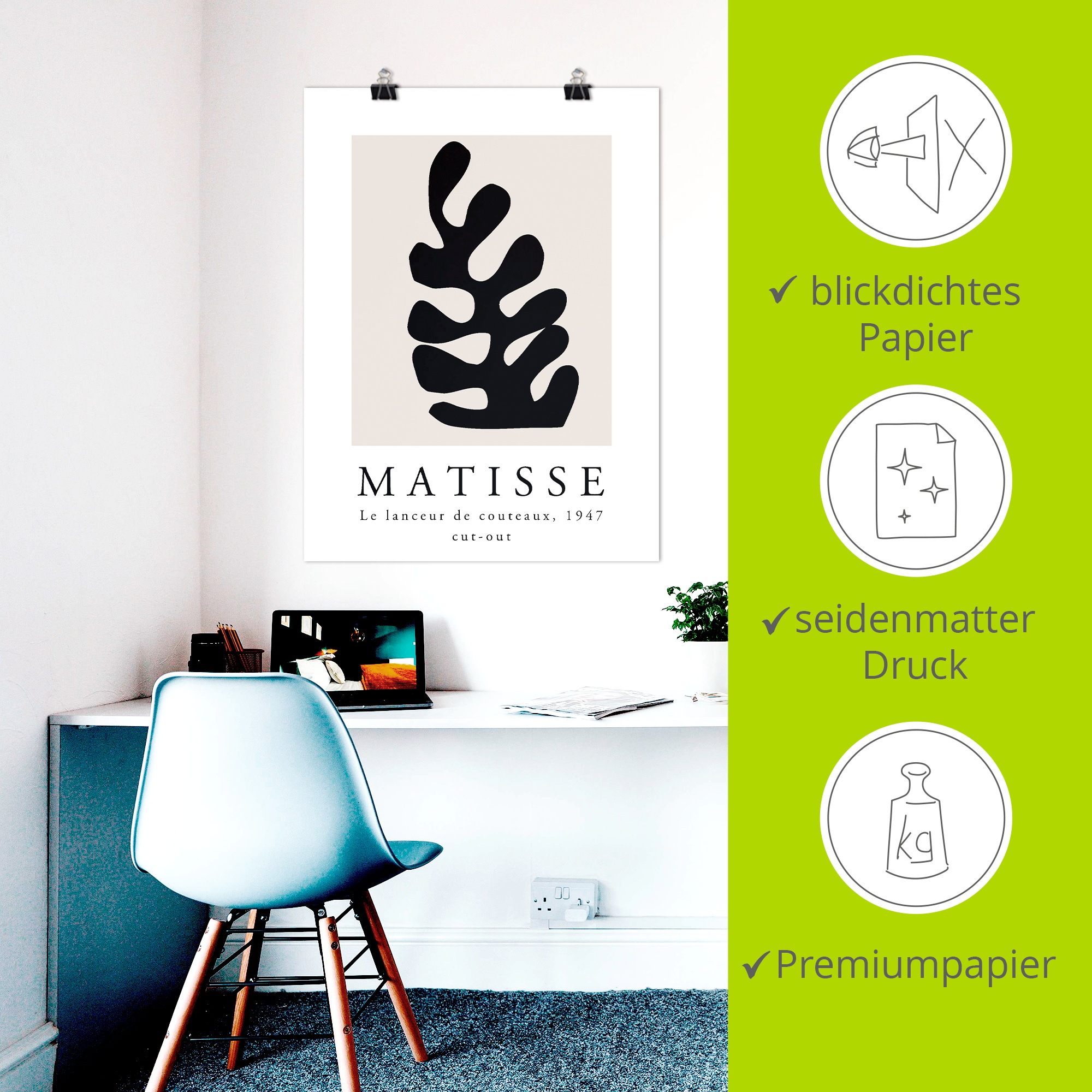 Artland Wandbild »Matisse der Messerwerfer - schwarz« Muster 1 Stk. tlg. als Alubild, Leinwandbild, Poster, Wandaufkleber in verschied. Größen