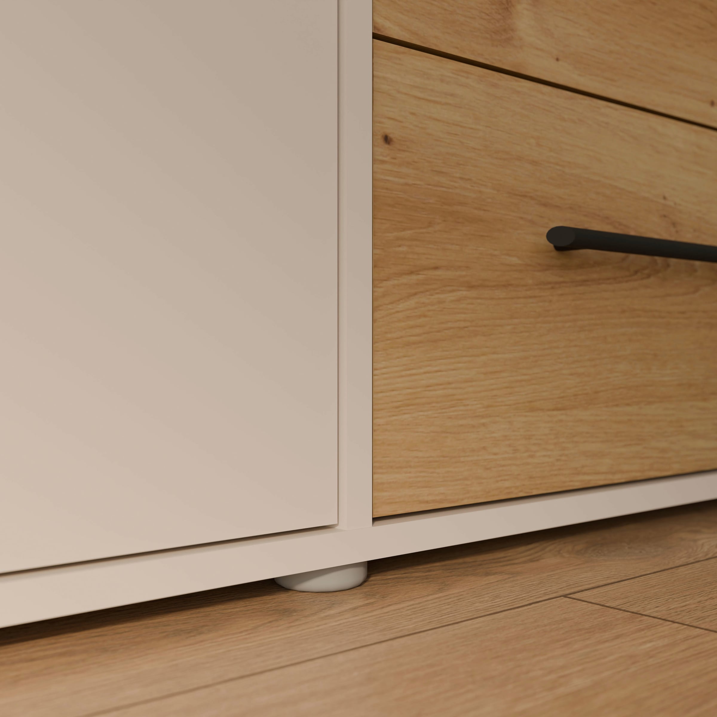 FORTE Drehtürenschrank »Mokkaris, OTTOs Choice, TOPSELLER! 3 Türen, zeitloses Design«, (BHT ca. 145x200x59cm), Schubladen + schwarze Stangengriffe, Made in Europe, viel Stauraum