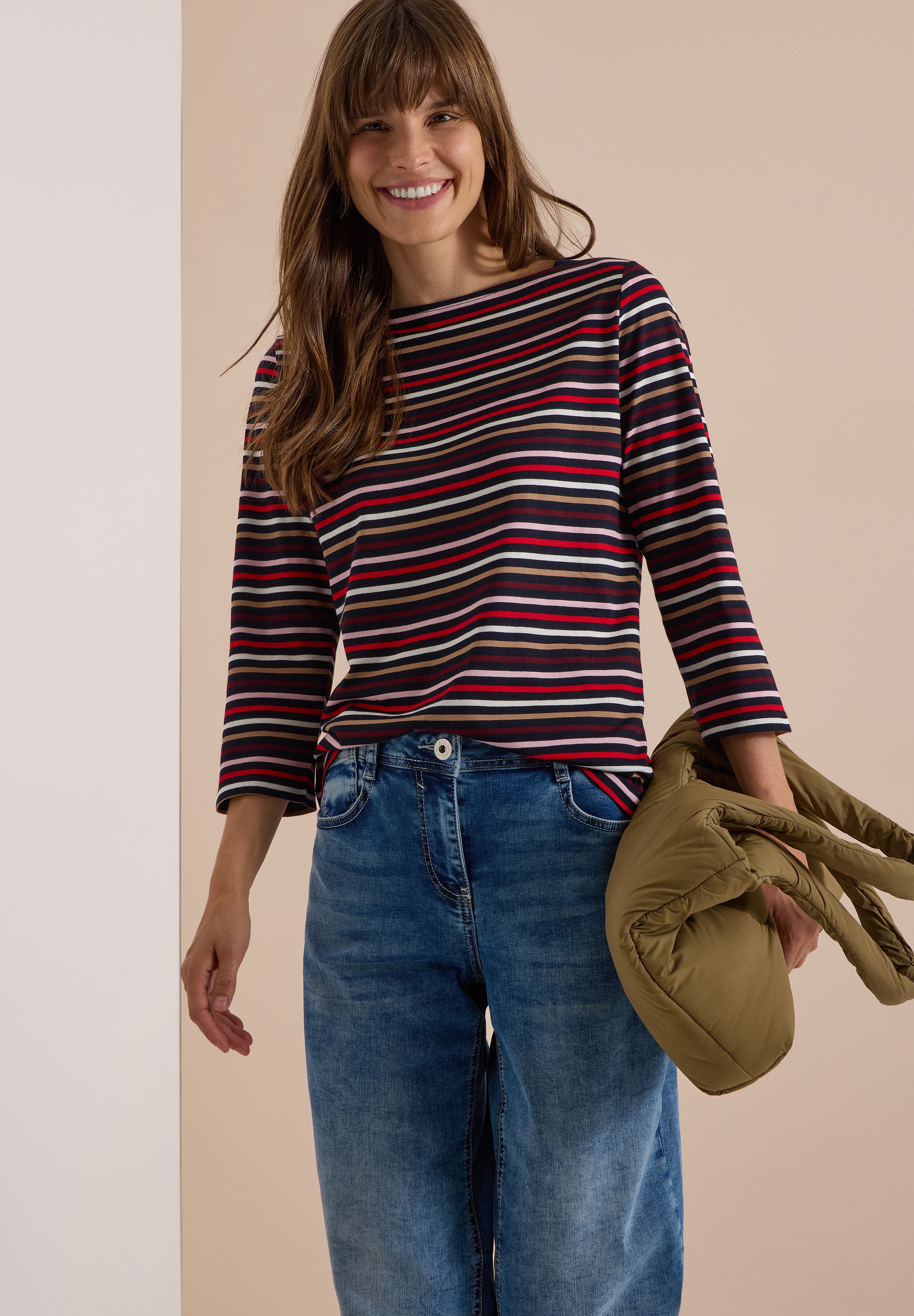 Cecil 3/4-Arm-Shirt mit Boat Neck und Streifen