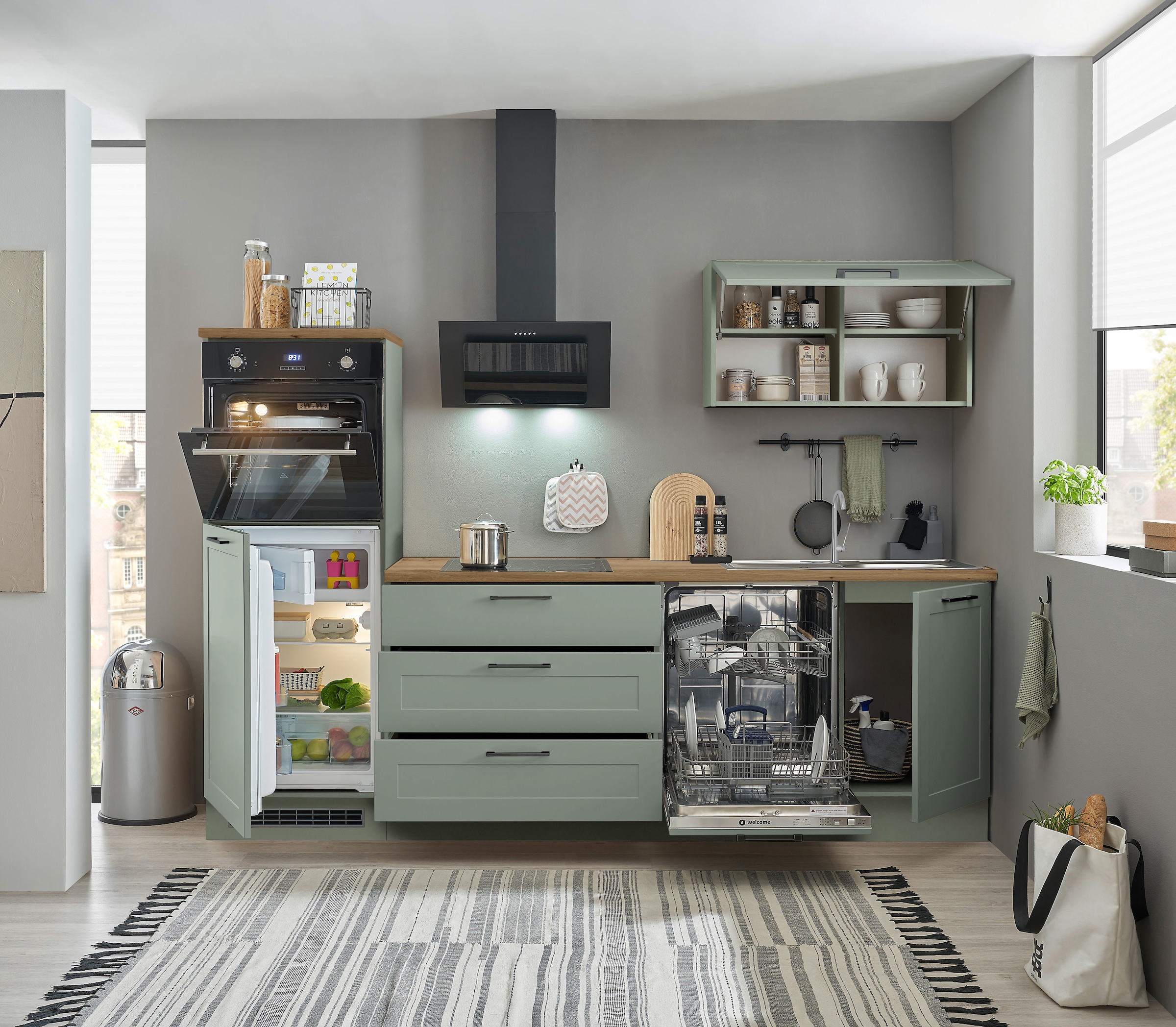 BASIC by Balculina Küchenzeile »Marsi«, Breite 260 cm, wahlweise mit E-Geräten, mit Soft-Close-Funktion