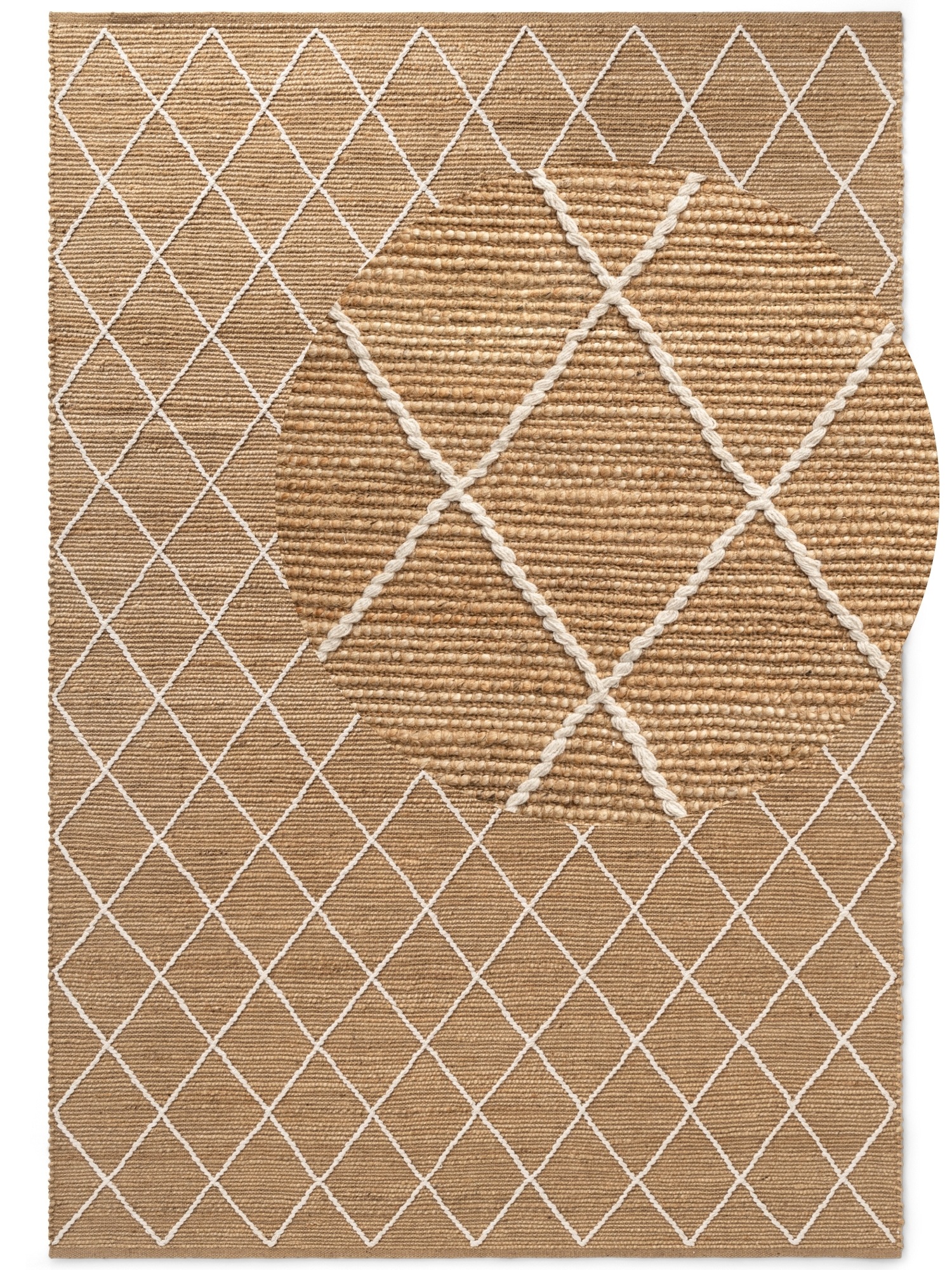 THE RUGS Kunu Jute Rug Handwoven Natural Diamond Design Durable & Stylish in Beige | Size: 80cm x 150cm