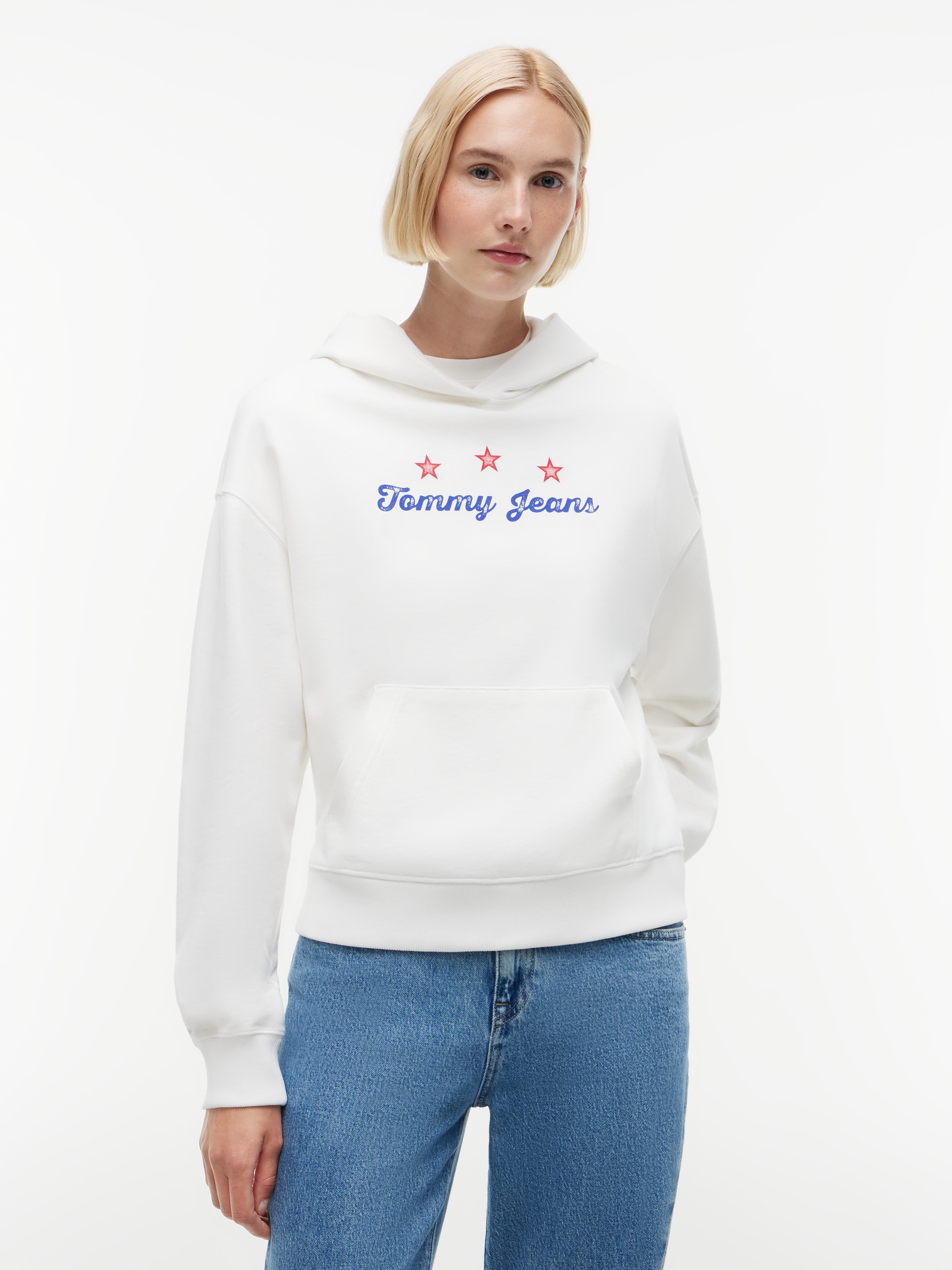 Tommy Jeans Kapuzensweatshirt "TJW BXY STAR NOVELTY HWK", Baumwolle, Kängurutasche, Kapuze