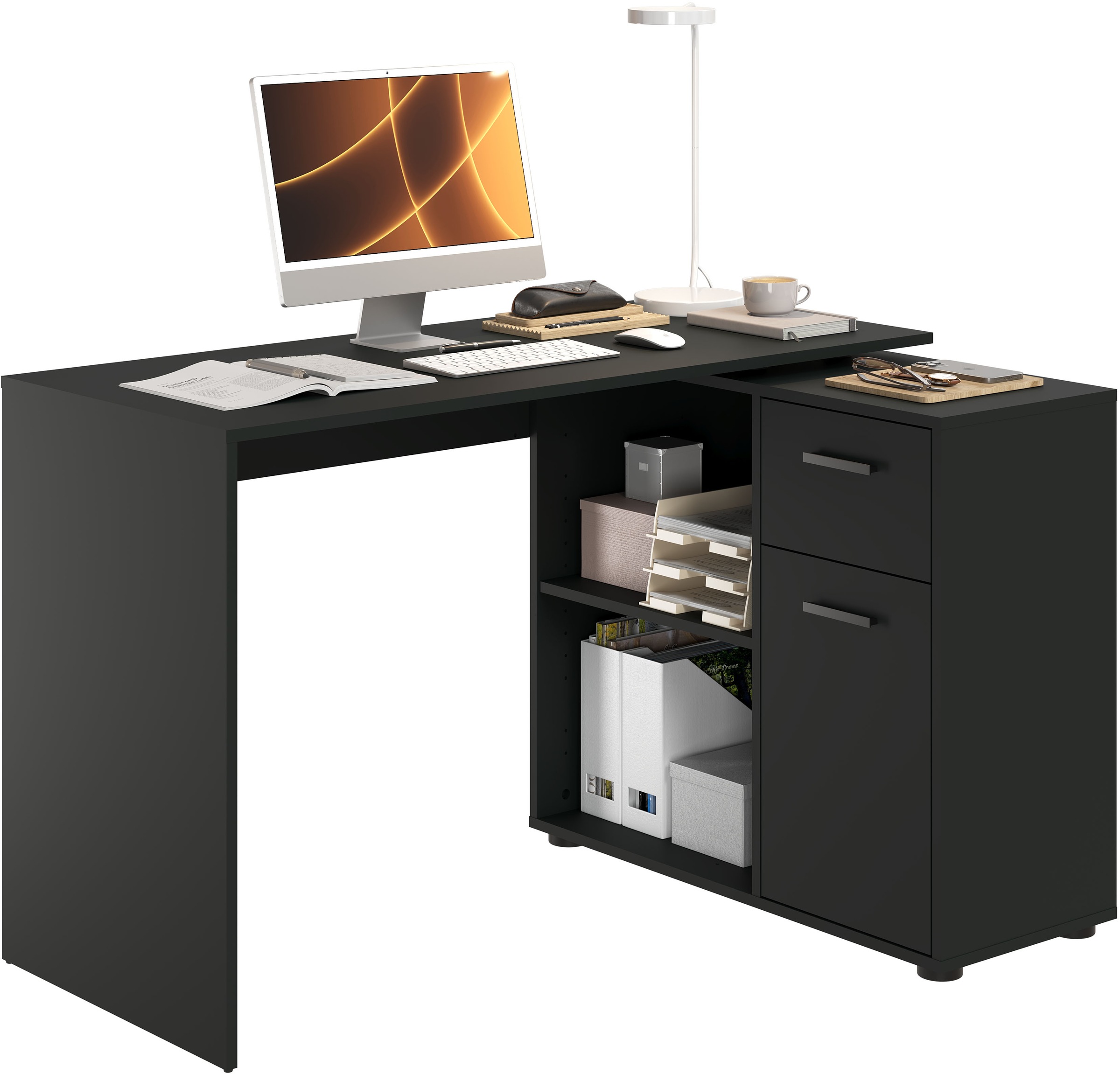 FMD Eckschreibtisch "AUGSBURG", Schreibtisch/ Sideboard m. Stauraum, beids. günstig online kaufen