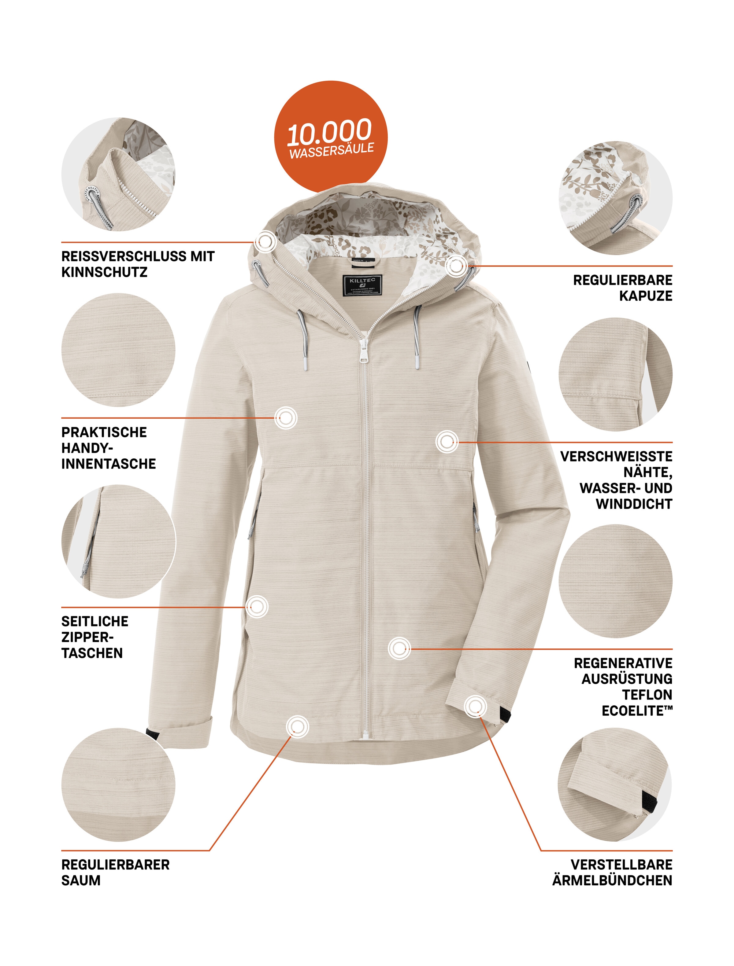 Killtec Funktionsjacke »KOS 62 WMN JCKT« Leichte, wasserdichte Damenjacke mit verstellbarer Kapuze